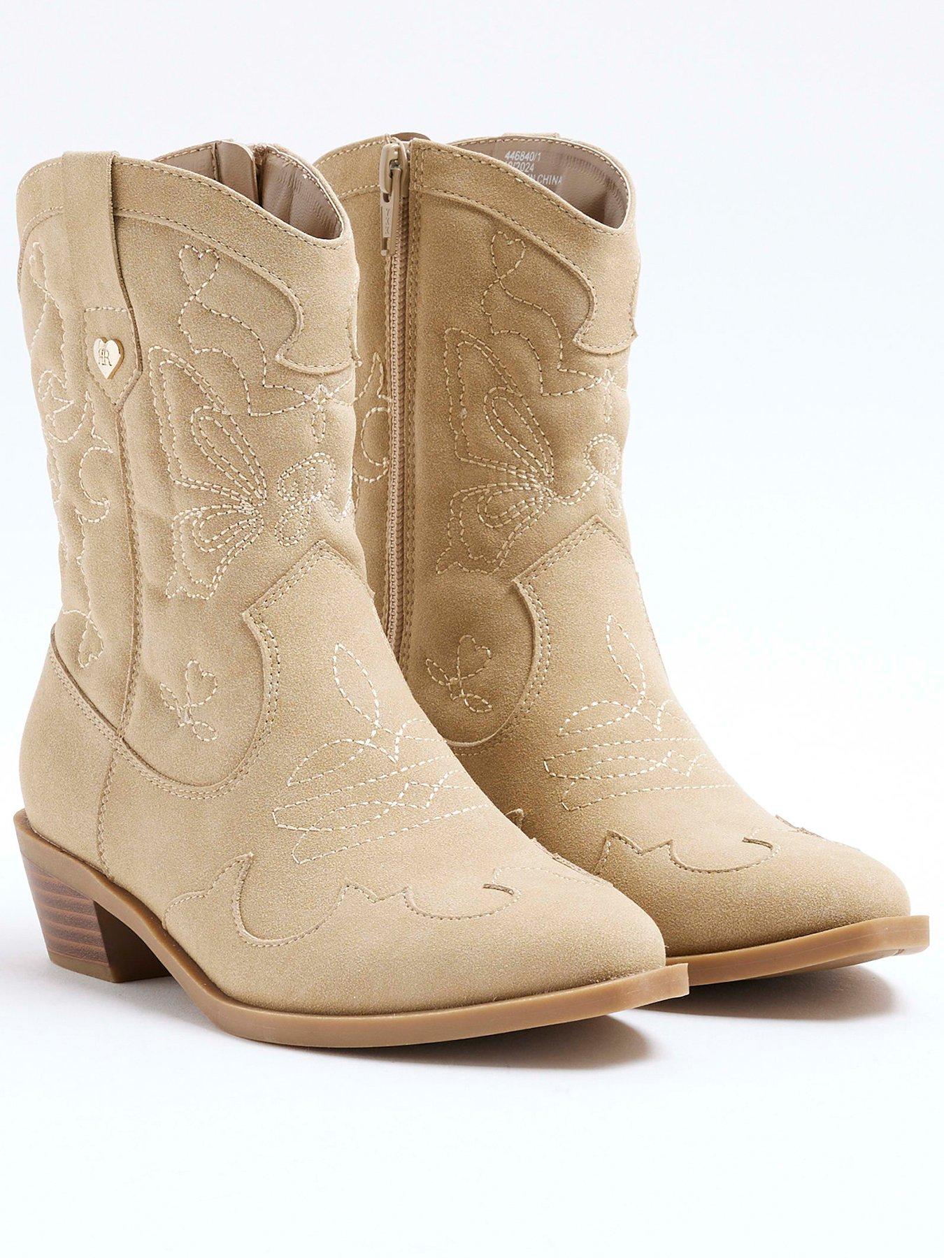 Image 4 of 6 of River Island Girls Suedette Western Boots - Beige
