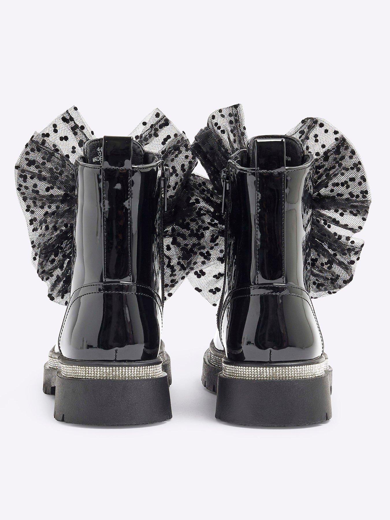 Image 3 of 6 of River Island Girls Patent Bow Boots - Black