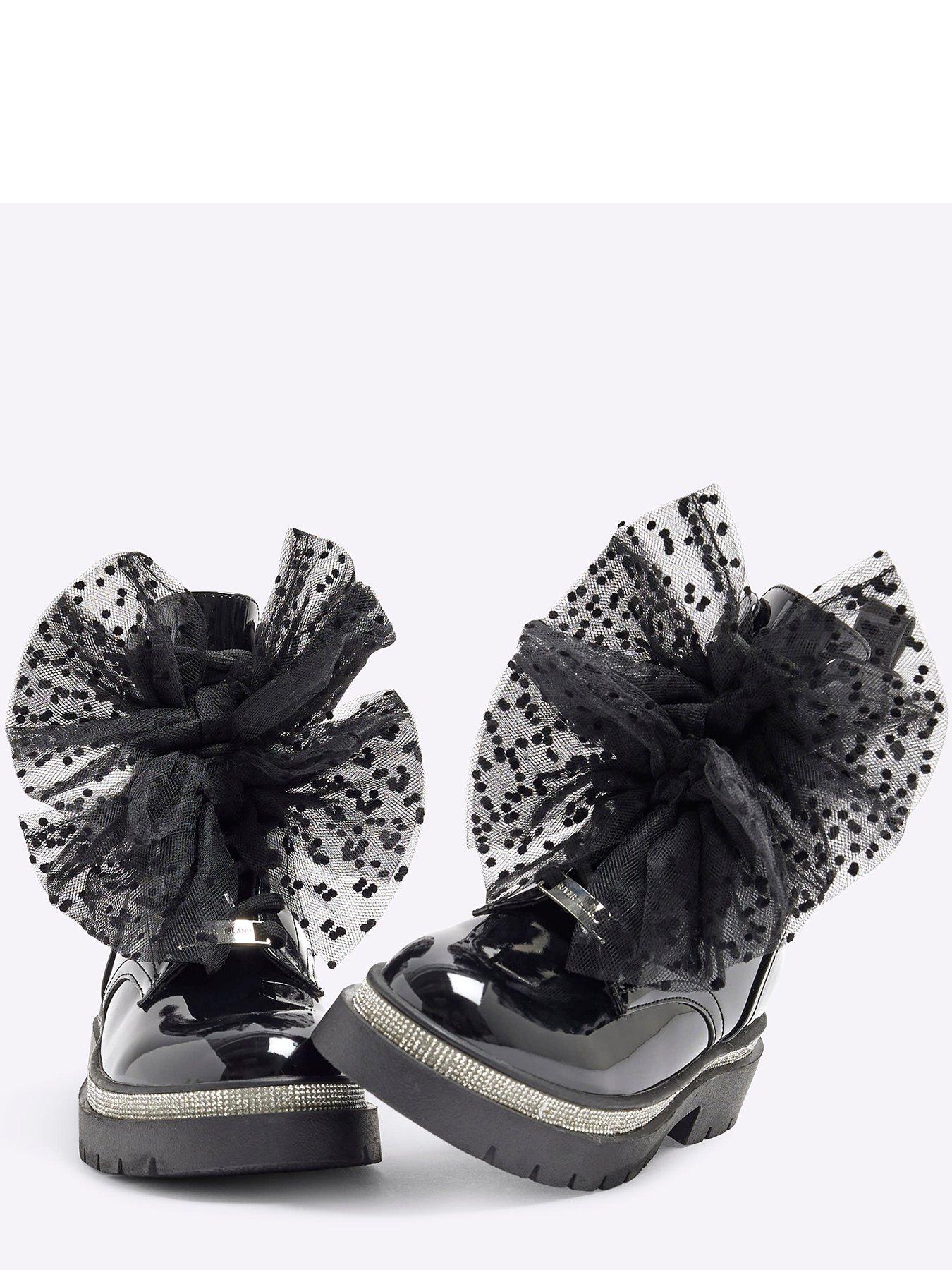 Image 4 of 6 of River Island Girls Patent Bow Boots - Black