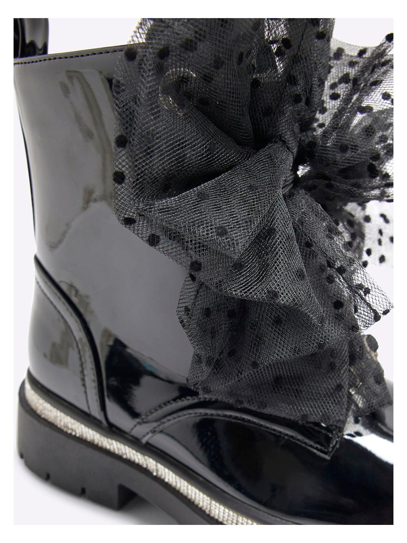 Image 5 of 6 of River Island Girls Patent Bow Boots - Black