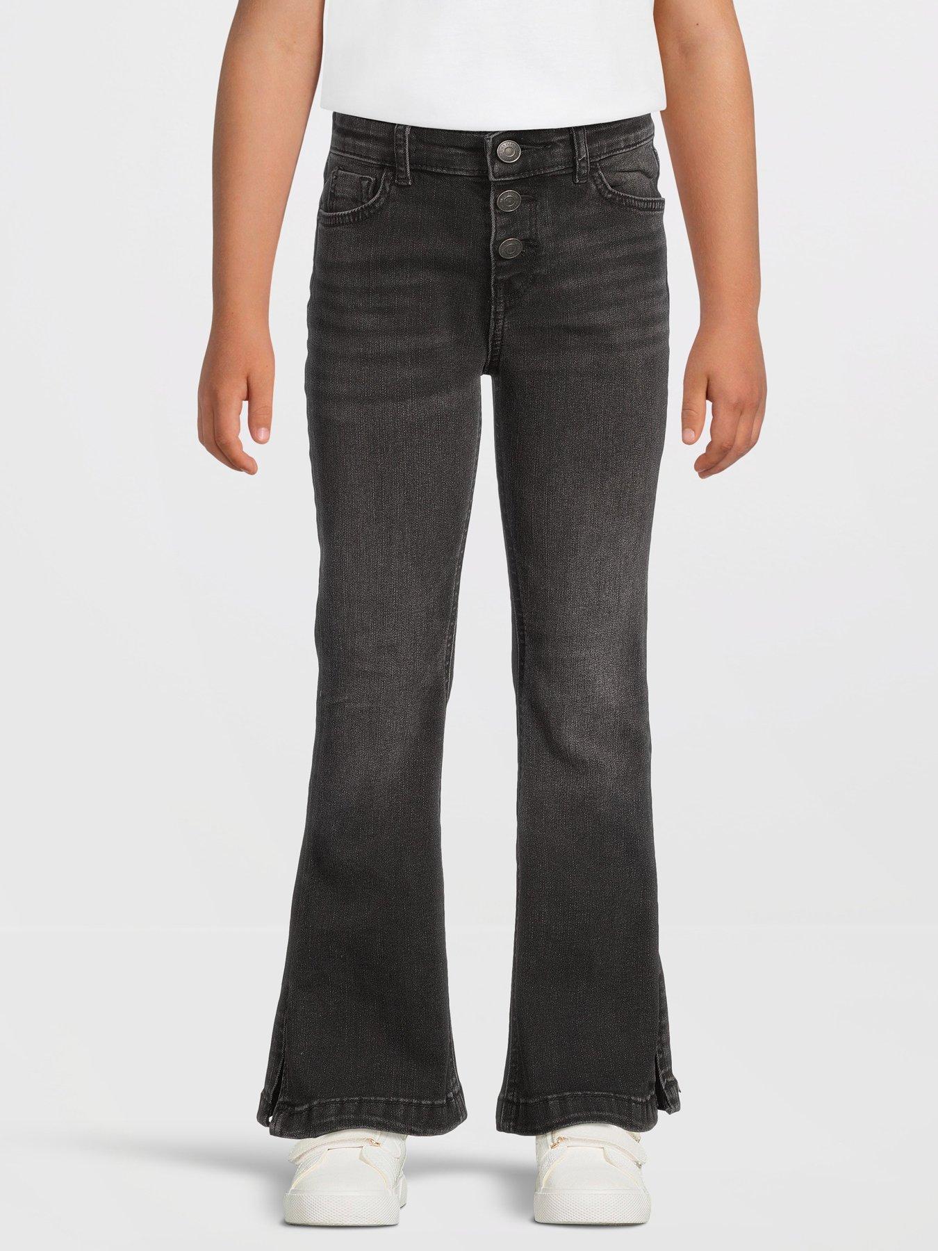 Image of River Island Girls Denim Button Front Flared Jeans - Black