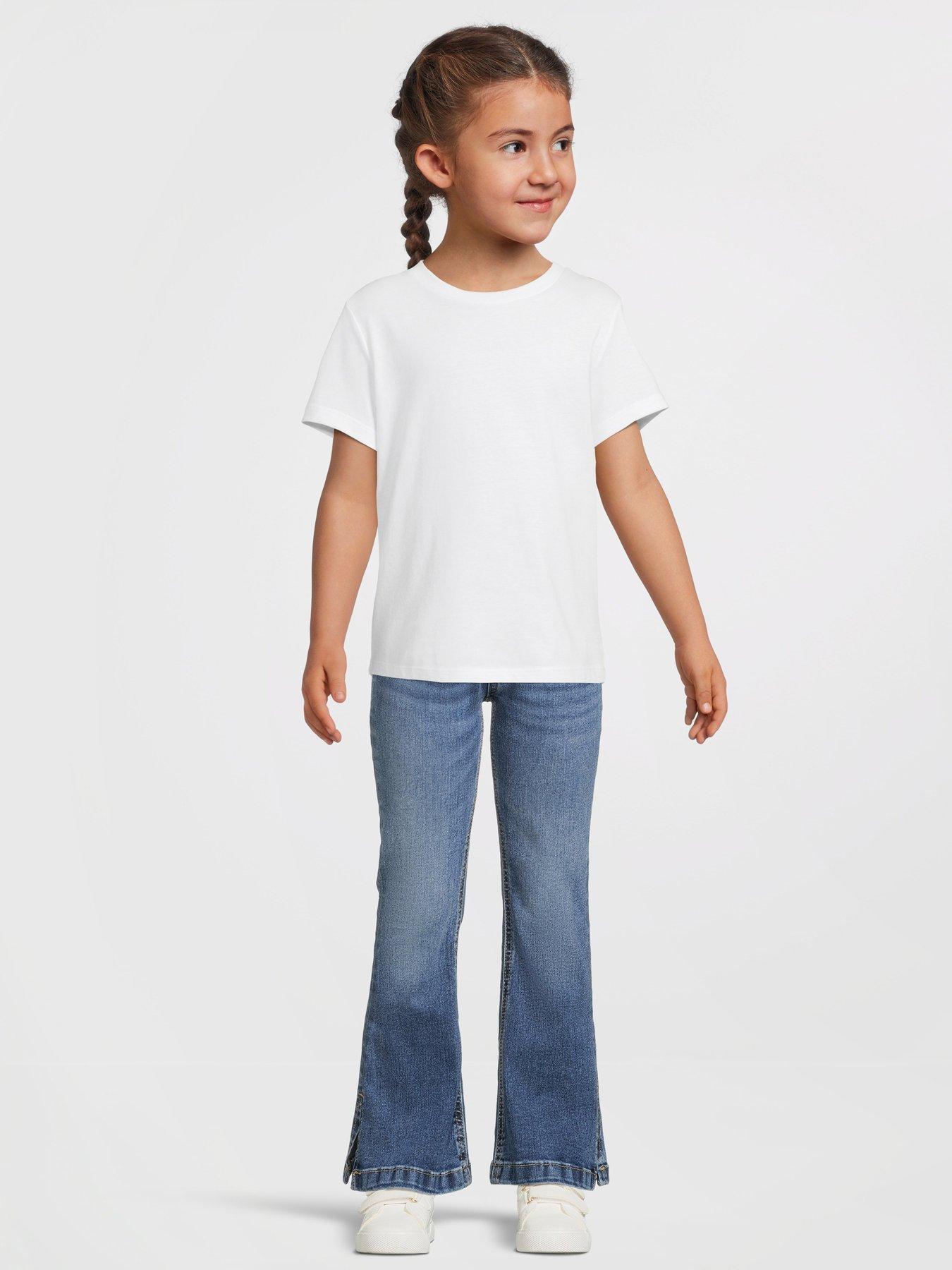 Image 3 of 6 of River Island Girls Denim Button Front Flared Jeans - Blue