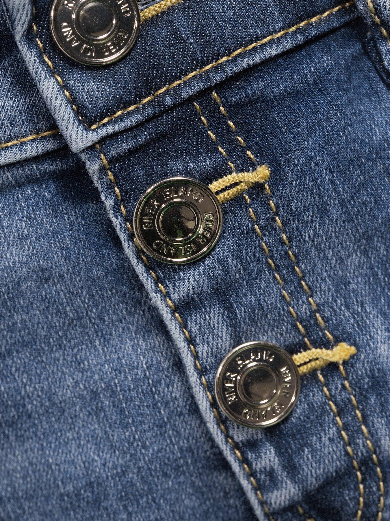 Image 4 of 6 of River Island Girls Denim Button Front Flared Jeans - Blue