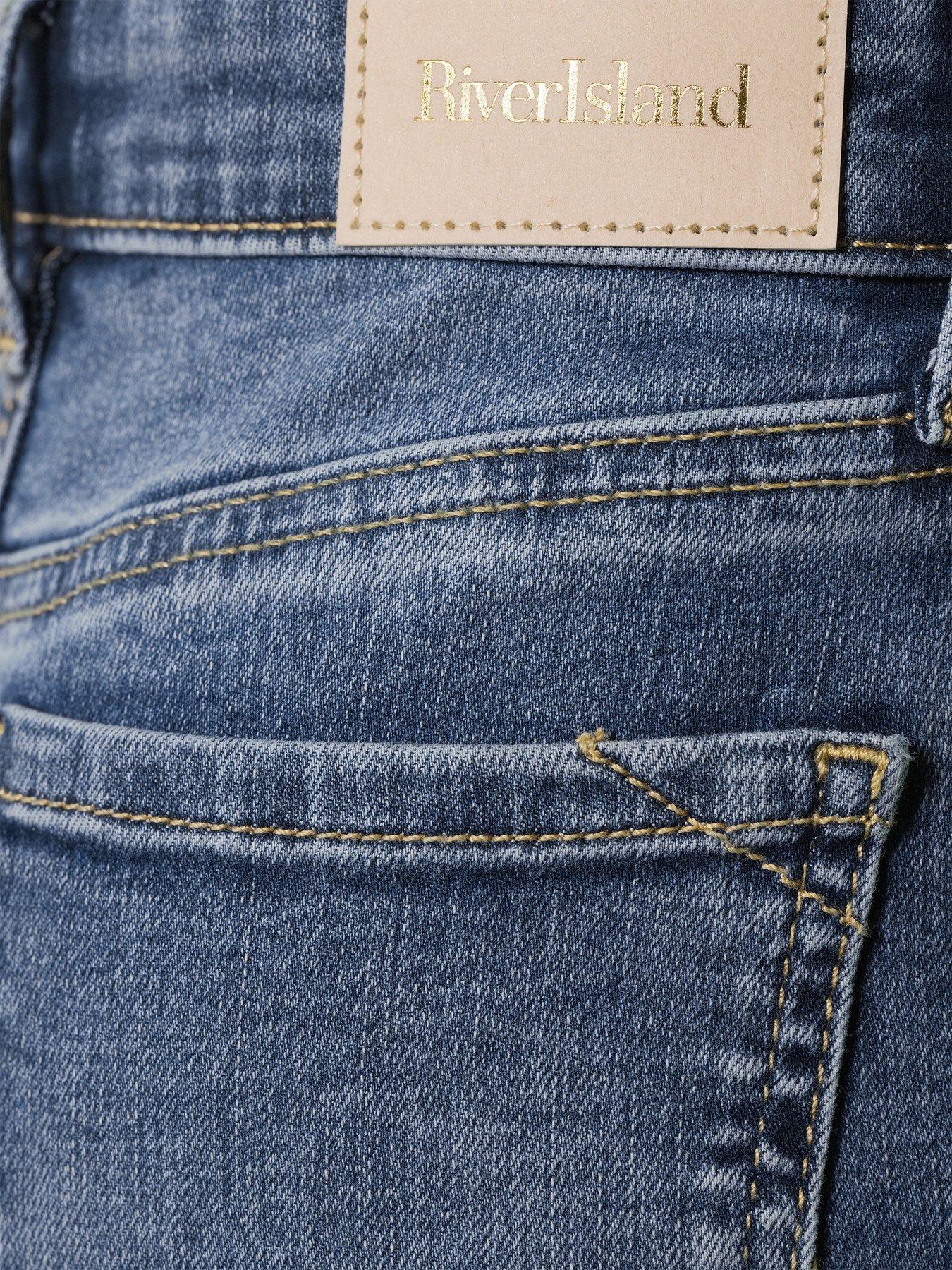 Image 5 of 6 of River Island Girls Denim Button Front Flared Jeans - Blue