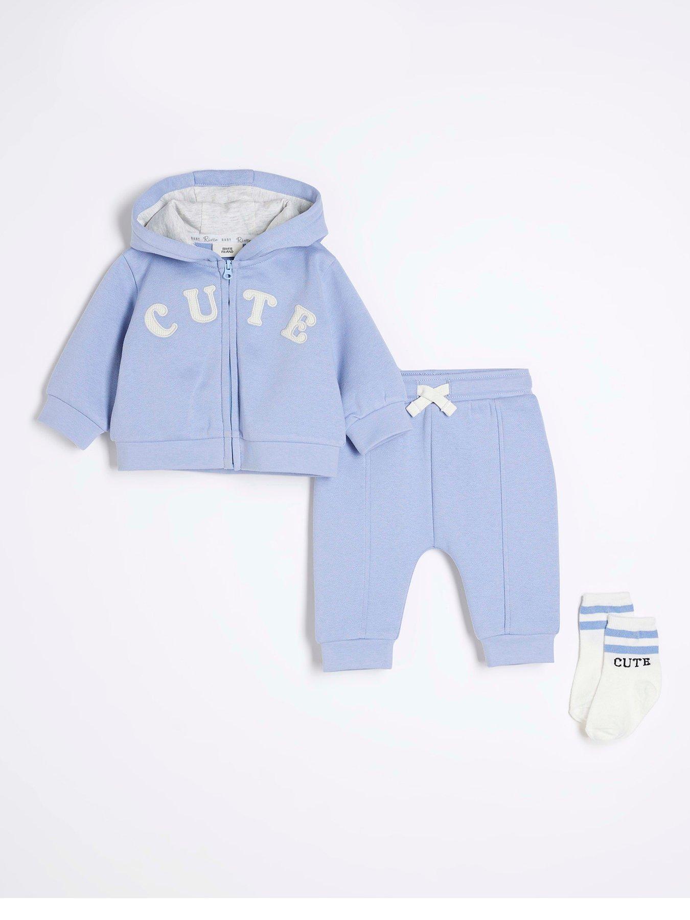 Image 1 of 5 of River Island Baby Baby Boys Hoodie And Sock 3 Piece Set - Blue