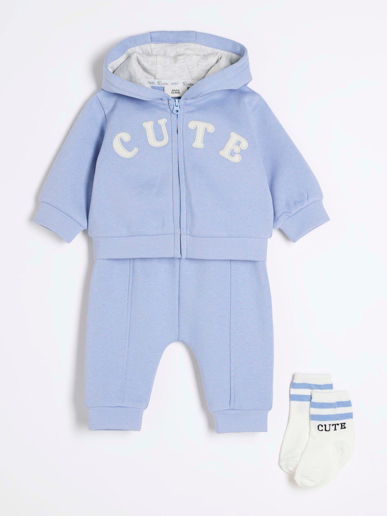 Image 2 of 5 of River Island Baby Baby Boys Hoodie And Sock 3 Piece Set - Blue