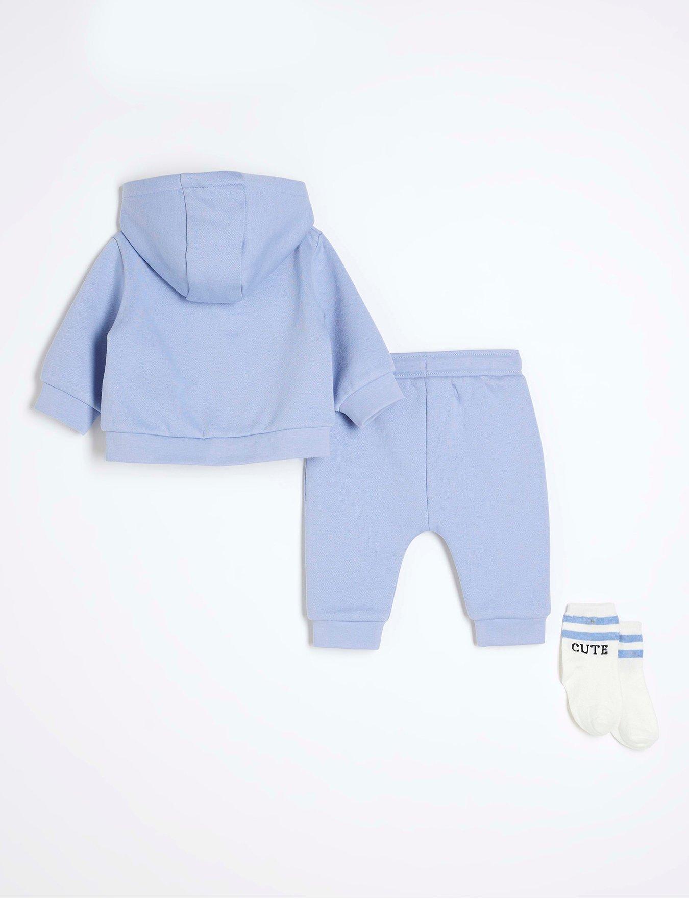 Image 3 of 5 of River Island Baby Baby Boys Hoodie And Sock 3 Piece Set - Blue