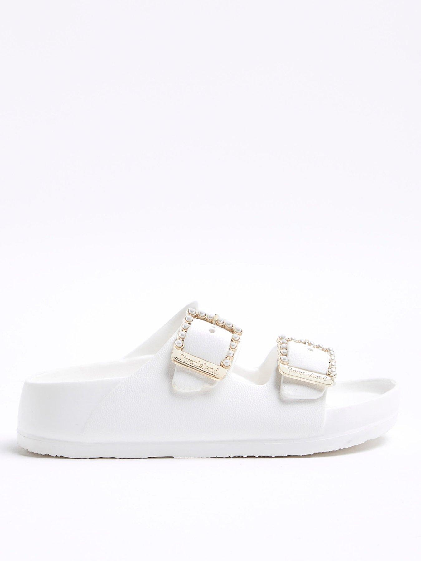 Image 1 of 5 of River Island Girls Pearl Moulded Sandals - White