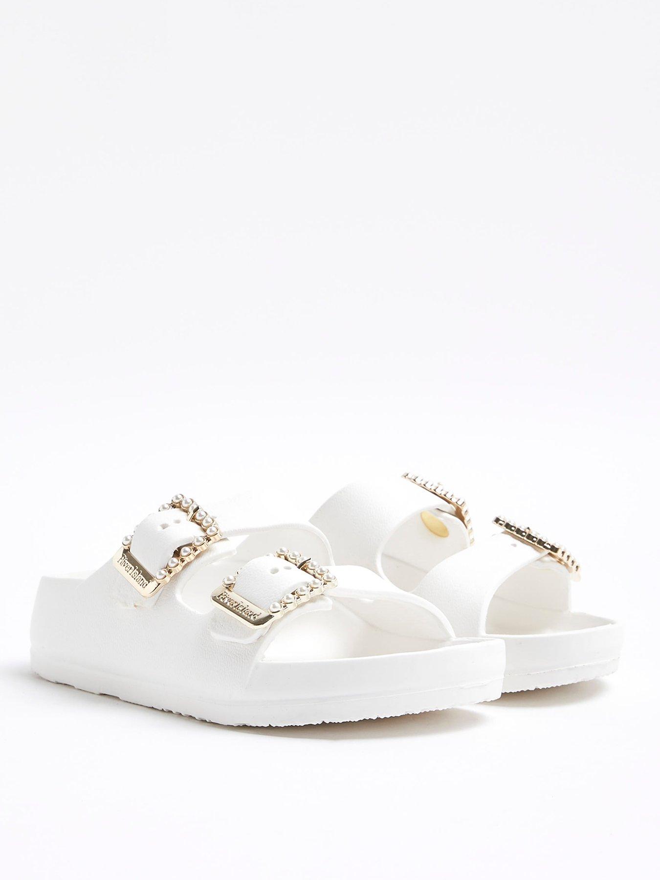 Image 2 of 5 of River Island Girls Pearl Moulded Sandals - White