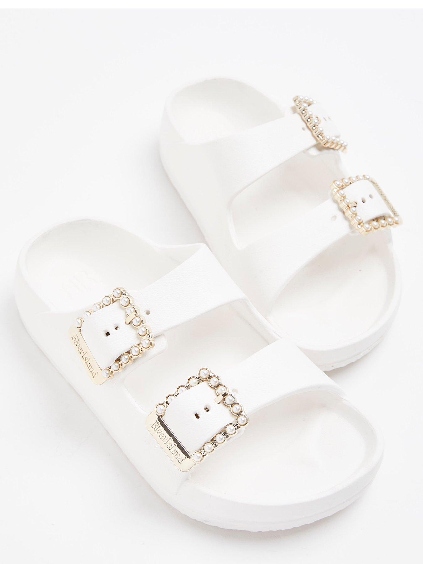Image 5 of 5 of River Island Girls Pearl Moulded Sandals - White