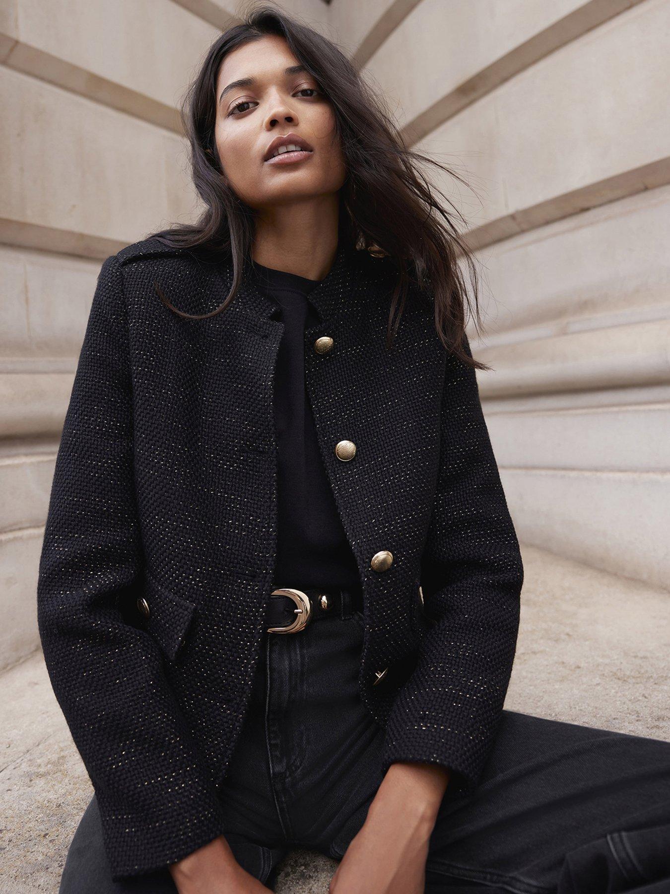 Mint Velvet Metallic Boucle Jacket - Black | Very Ireland