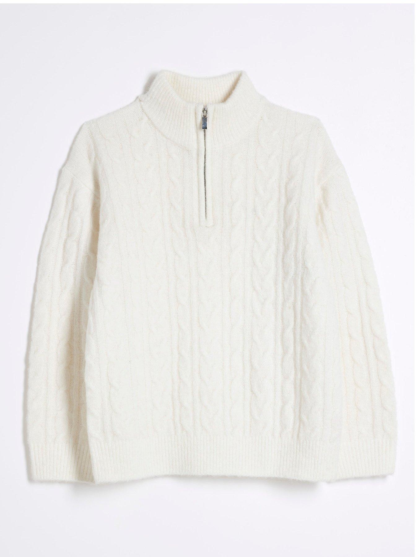 Image 1 of 4 of River Island Boys Cable Knit Funnel Jumper - Cream