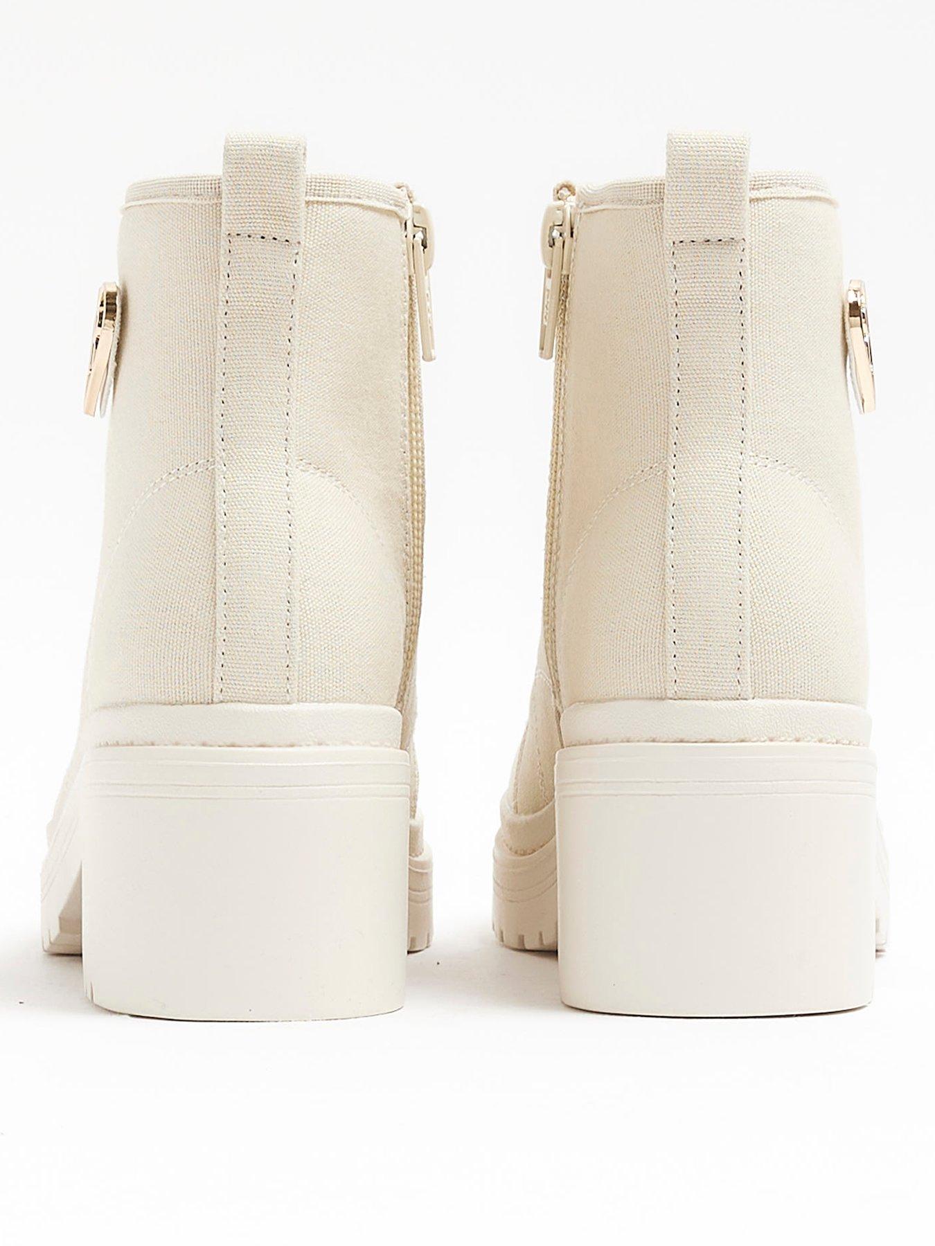 Image 2 of 5 of River Island Girls Canvas Heeled Boot - Cream