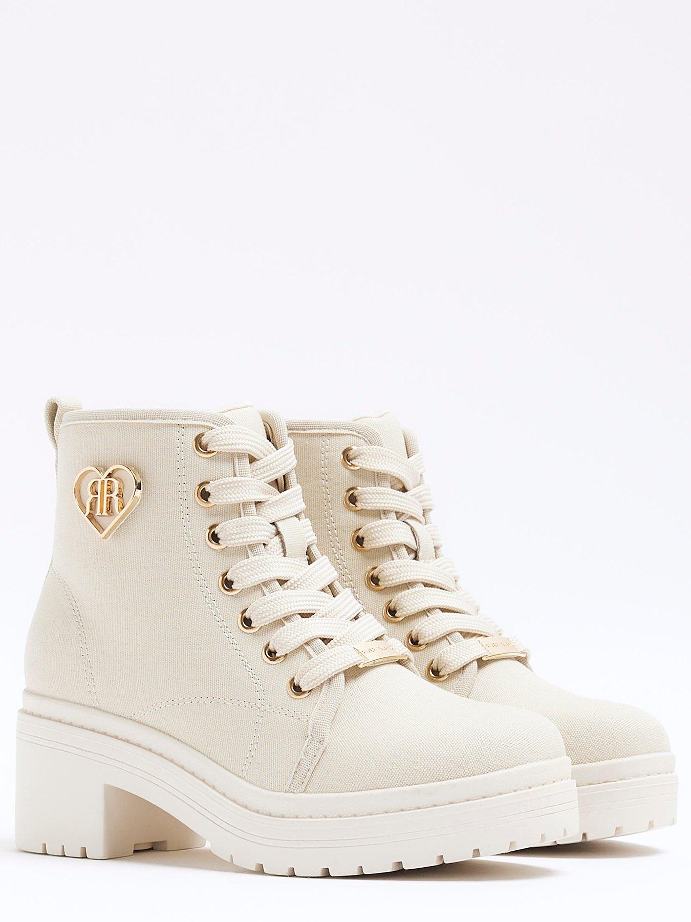 Image 3 of 5 of River Island Girls Canvas Heeled Boot - Cream