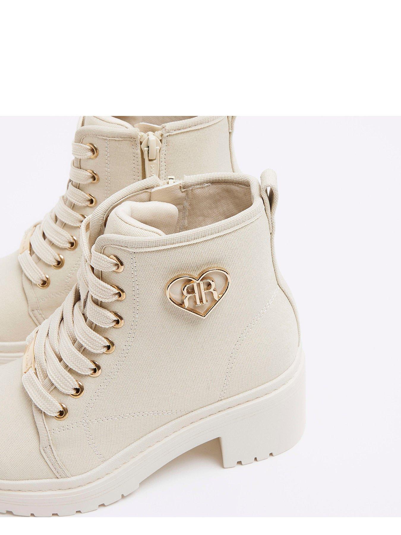 Image 4 of 5 of River Island Girls Canvas Heeled Boot - Cream