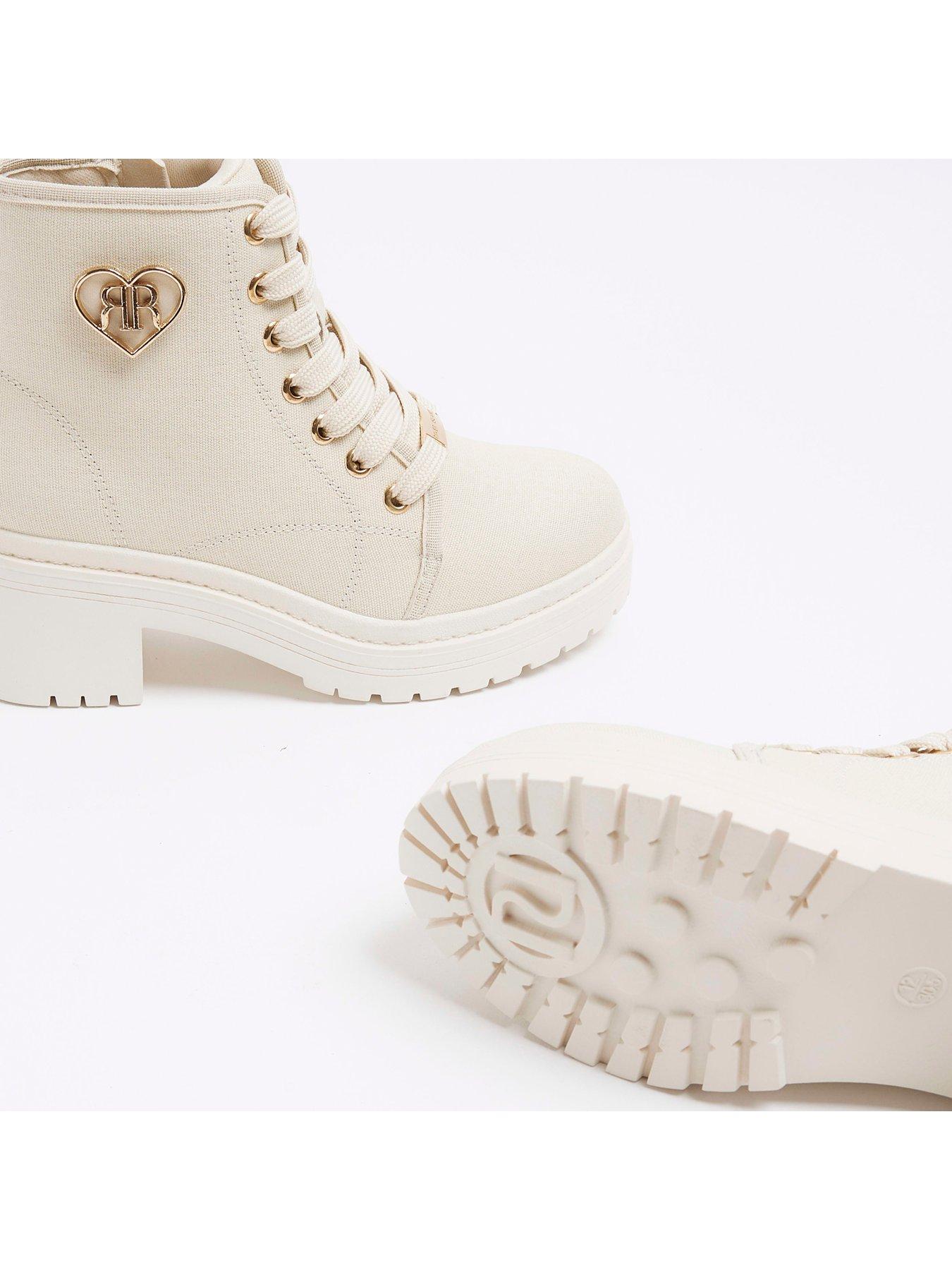 Image 5 of 5 of River Island Girls Canvas Heeled Boot - Cream