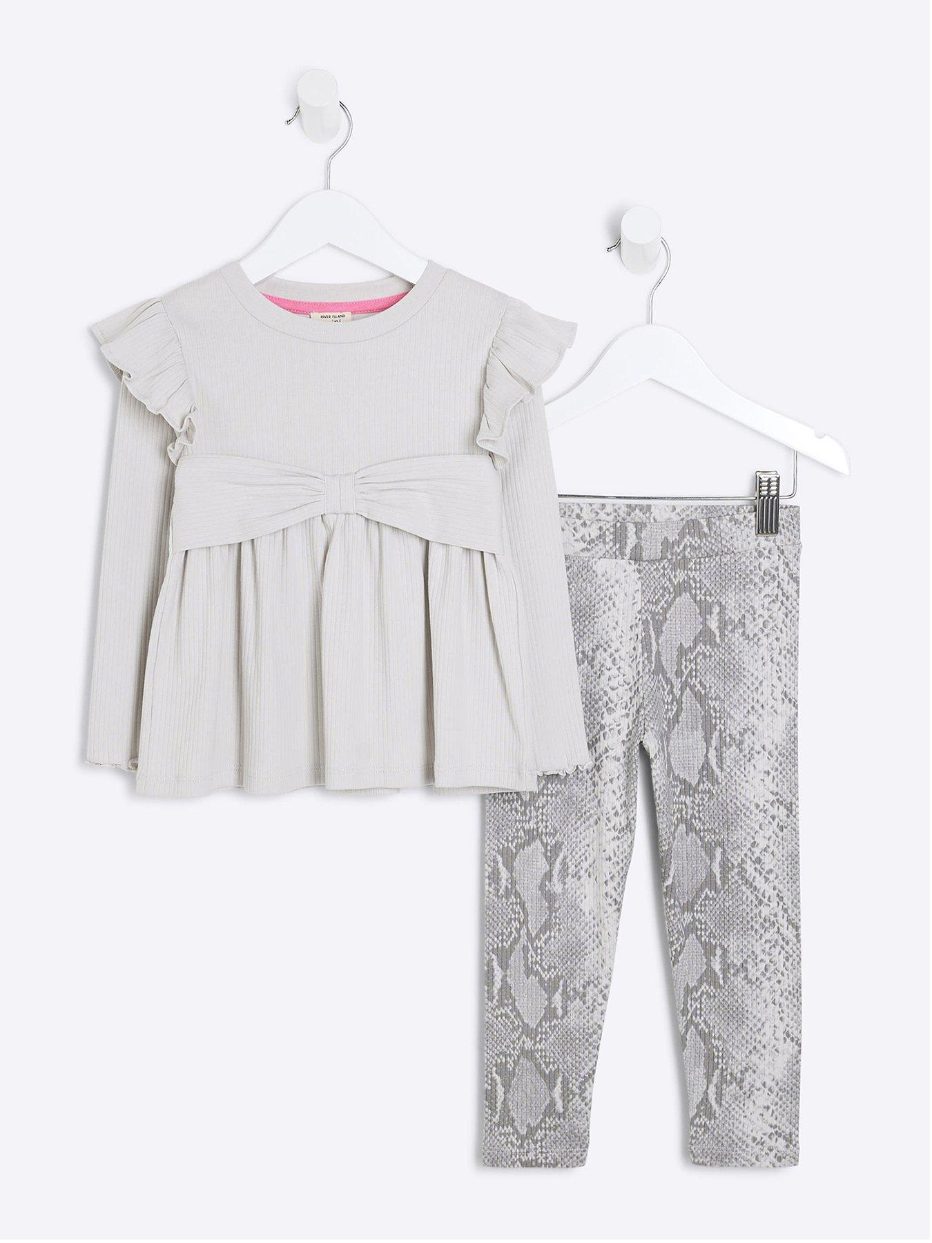 Image 1 of 5 of River Island Mini Mini Girls Snake Top &amp; Trousers Set - Grey