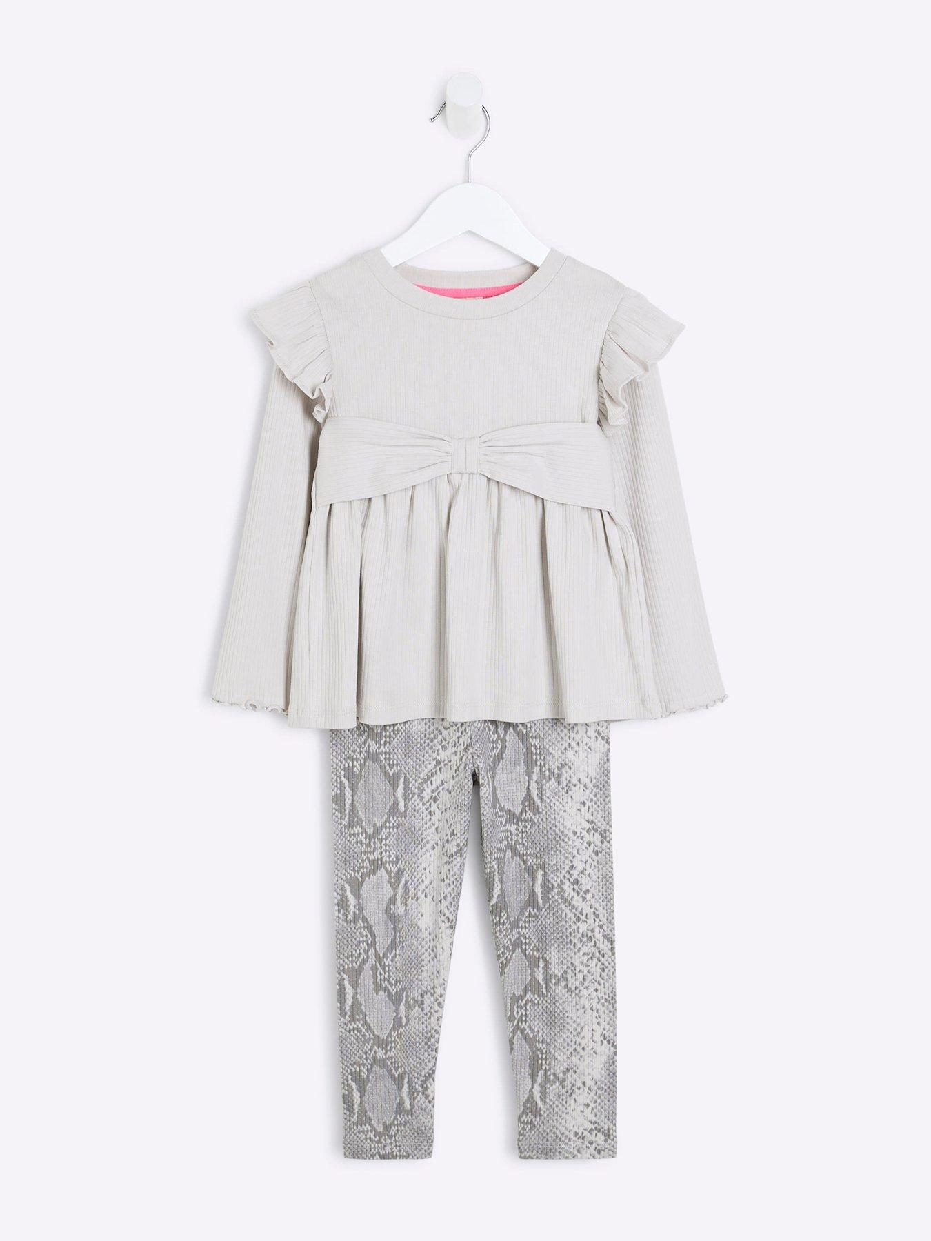 Image 2 of 5 of River Island Mini Mini Girls Snake Top &amp; Trousers Set - Grey