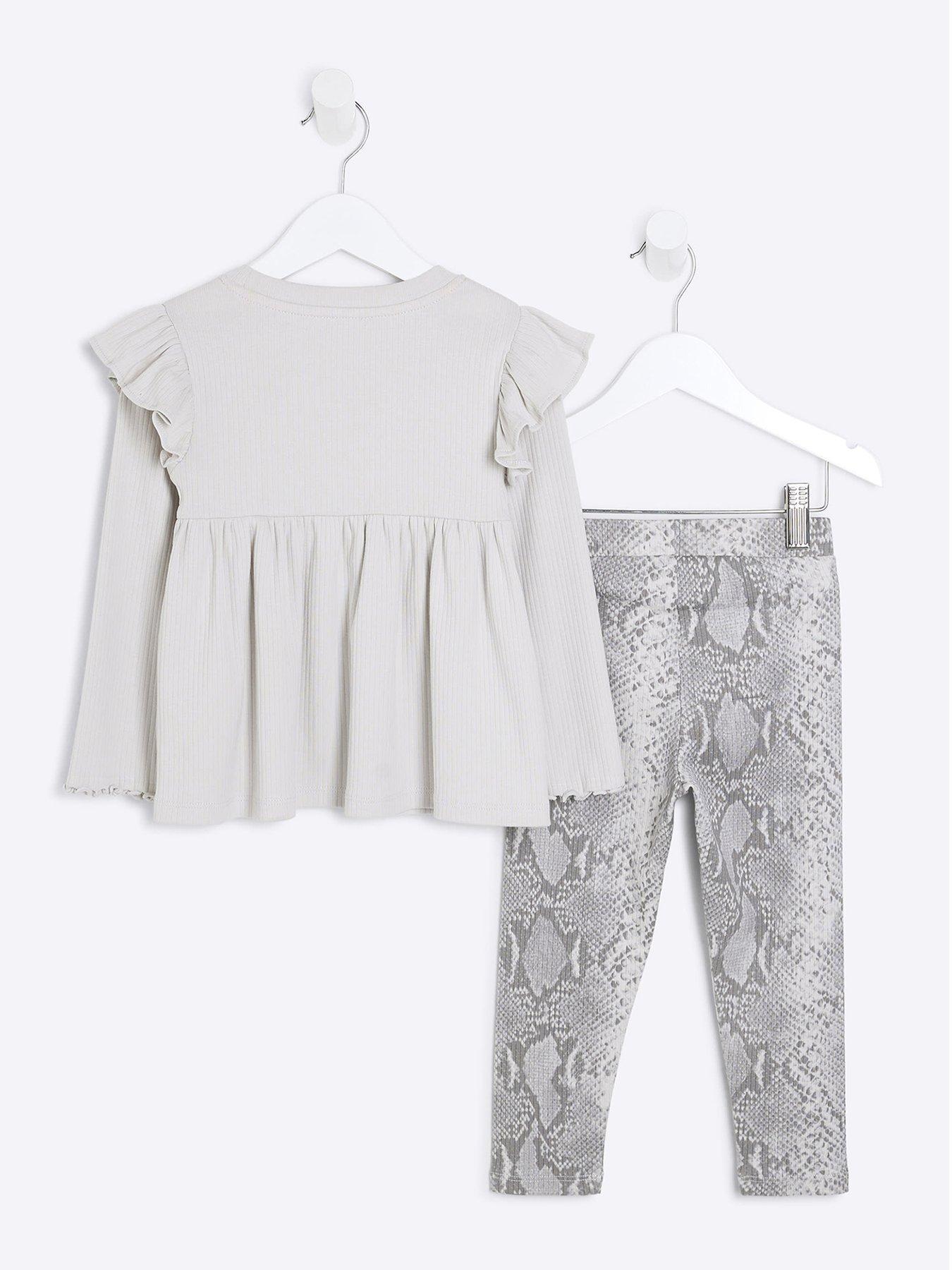 Image 3 of 5 of River Island Mini Mini Girls Snake Top &amp; Trousers Set - Grey