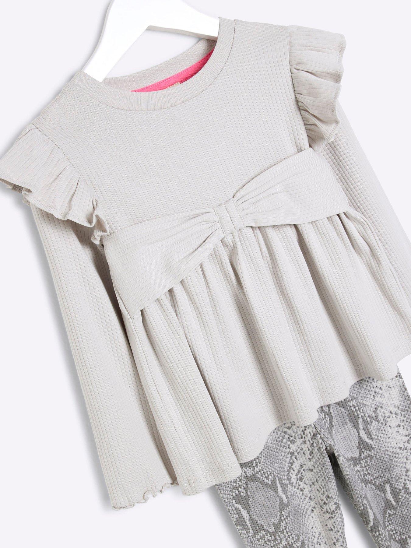 Image 5 of 5 of River Island Mini Mini Girls Snake Top &amp; Trousers Set - Grey