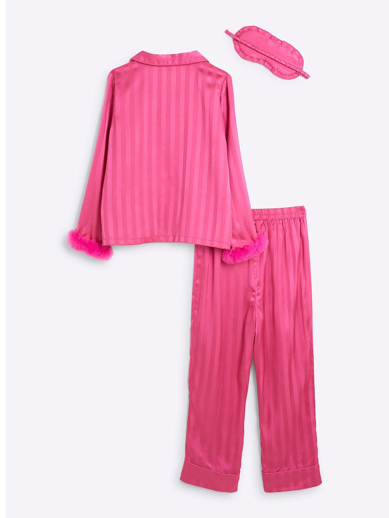 river-island-girls-satin-faux-fur-cuff-pyjamas-set-pinkback