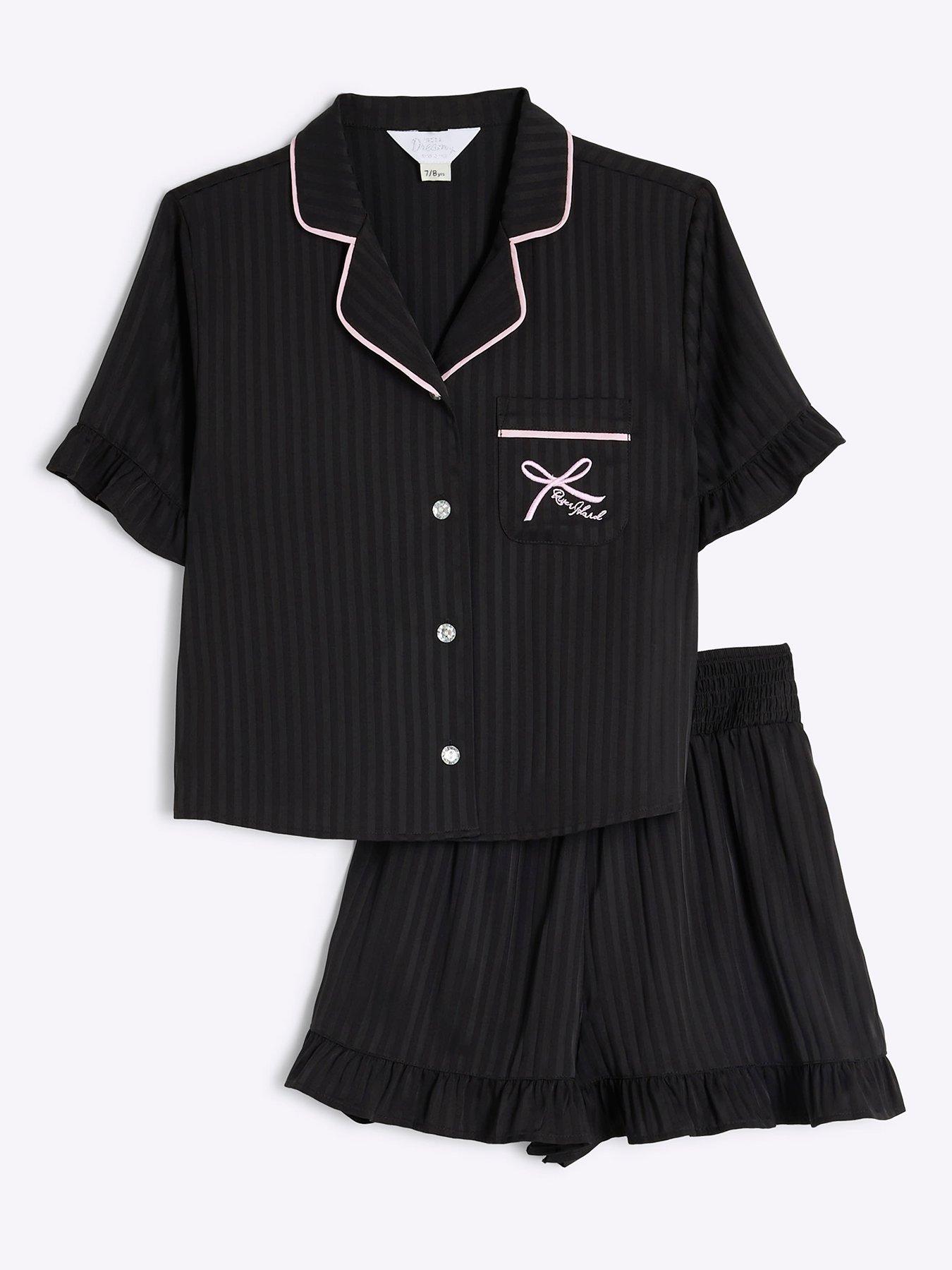 river-island-girls-satin-frill-shorts-pyjama-set-black