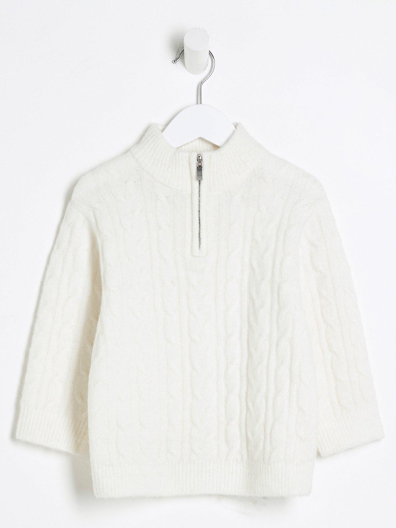 Image 1 of 4 of River Island Mini Boys Cable Knit Funnel Jumper - Cream