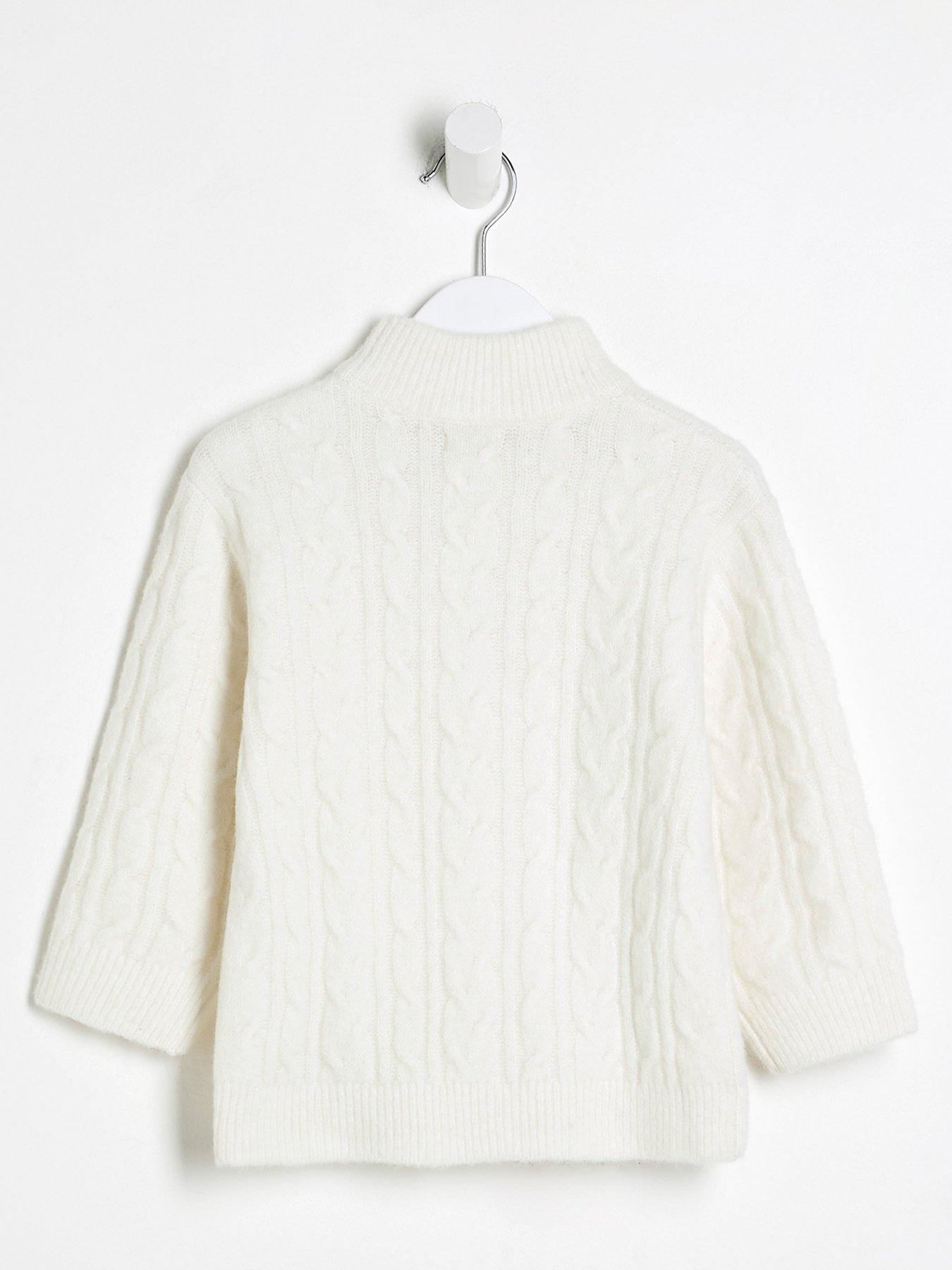 Image 2 of 4 of River Island Mini Boys Cable Knit Funnel Jumper - Cream