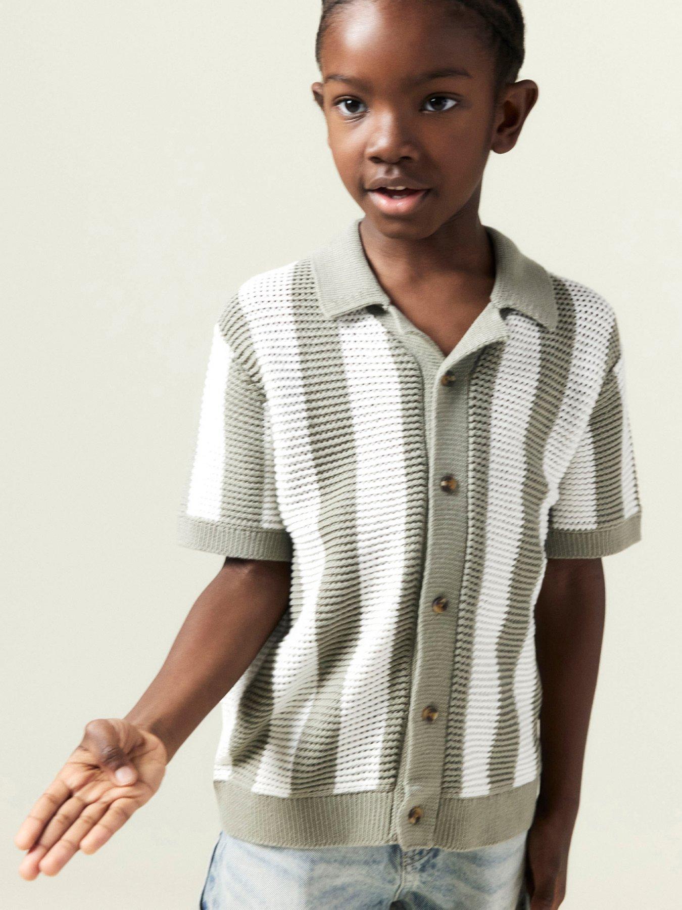 undefined Boys Stripe Summer Shirt - Khaki/cream