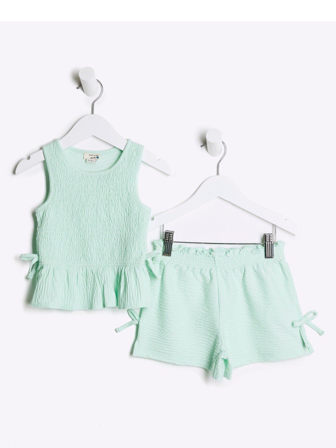 river-island-mini-mini-girl-shirred-bow-tank-top-set-turquoise