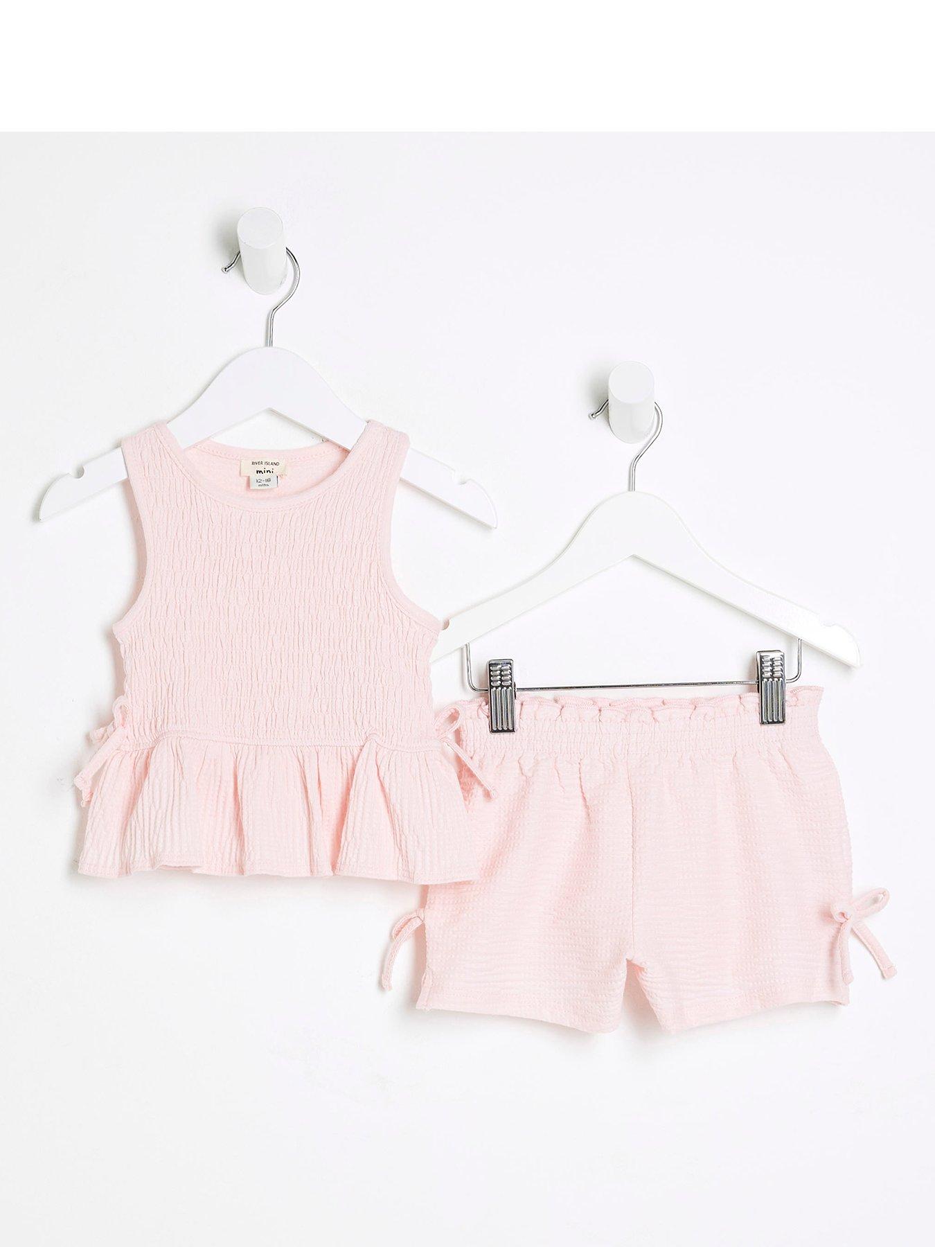 river-island-mini-mini-girl-shirred-bow-tank-top-set-pink