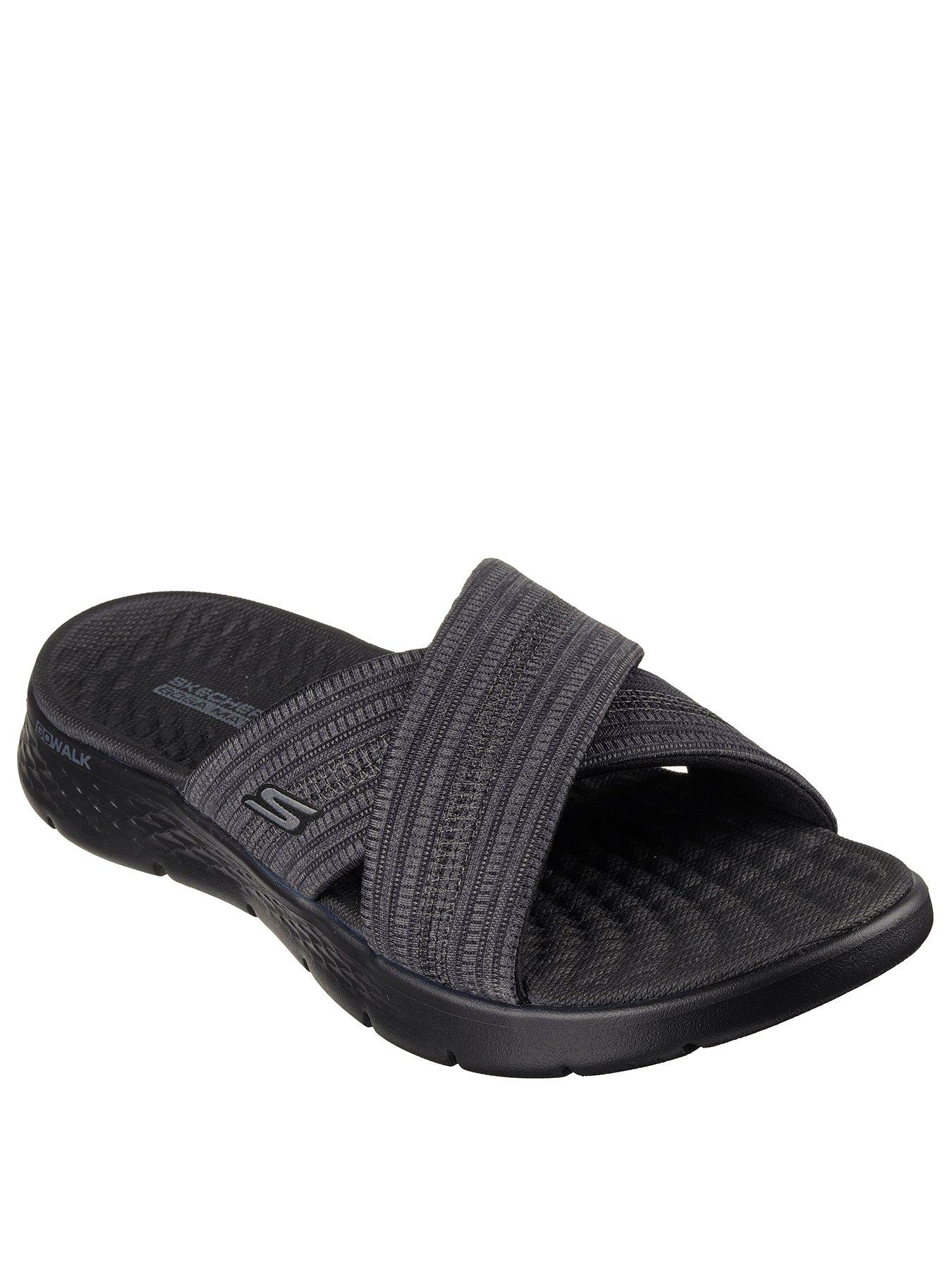 skechers-go-walk-flex-crossband-slide-blackstillFront