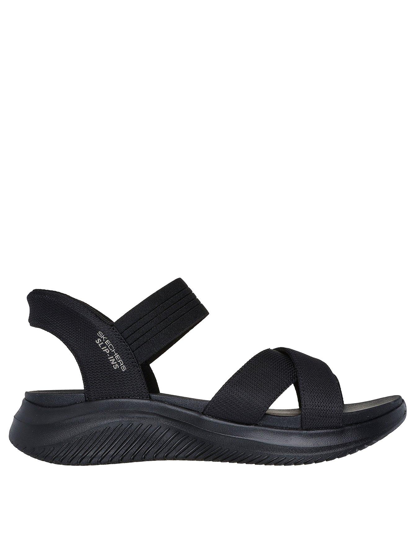 Skechers Ultra Flex 30 Slip In Crossband Slingback Sandal - Black