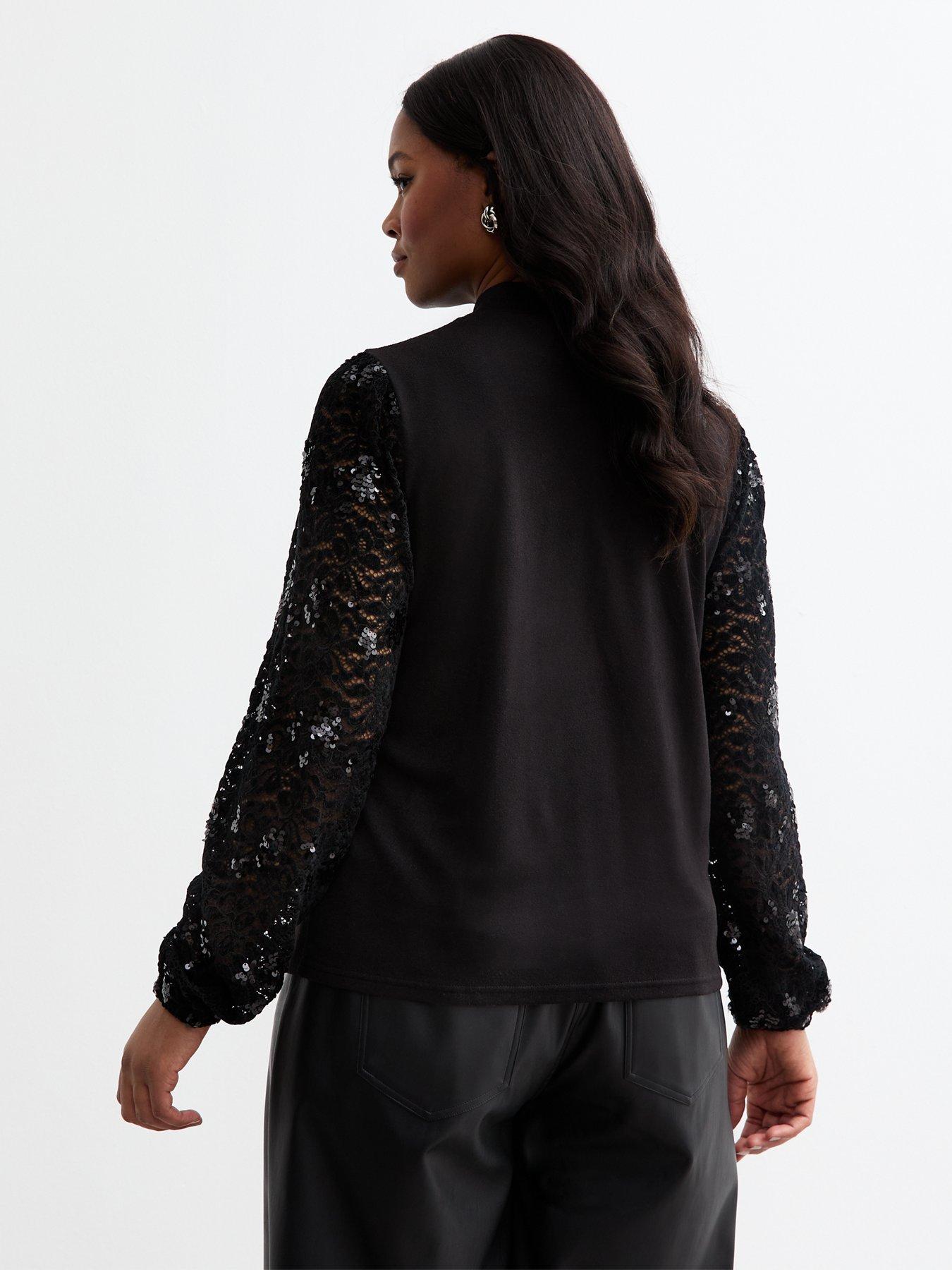 new-look-black-sequin-embellished-lace-sleeve-topstillFront