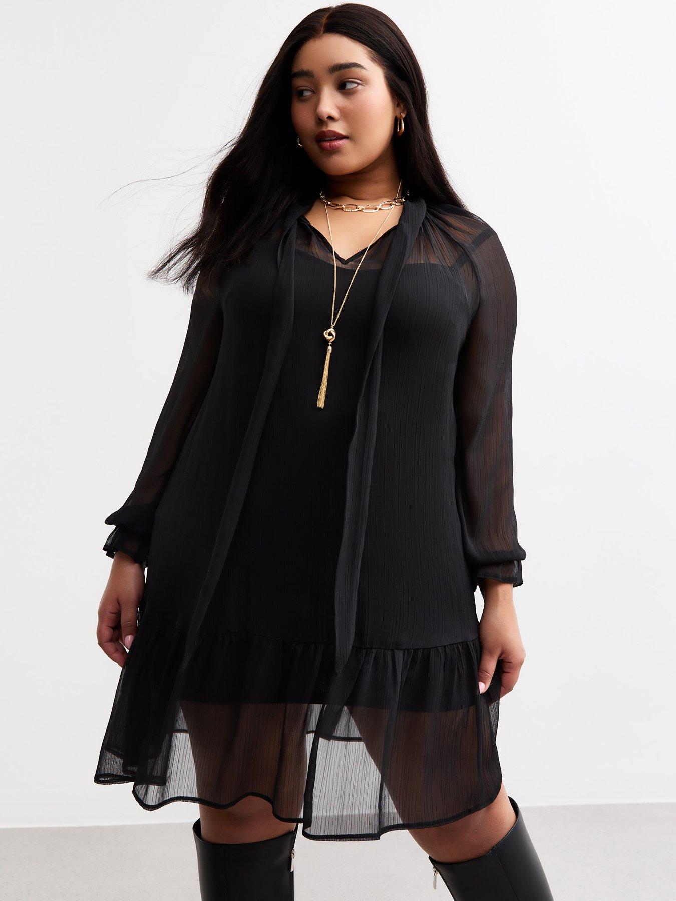 new-look-curves-pussybow-chiffon-mini-dress-black