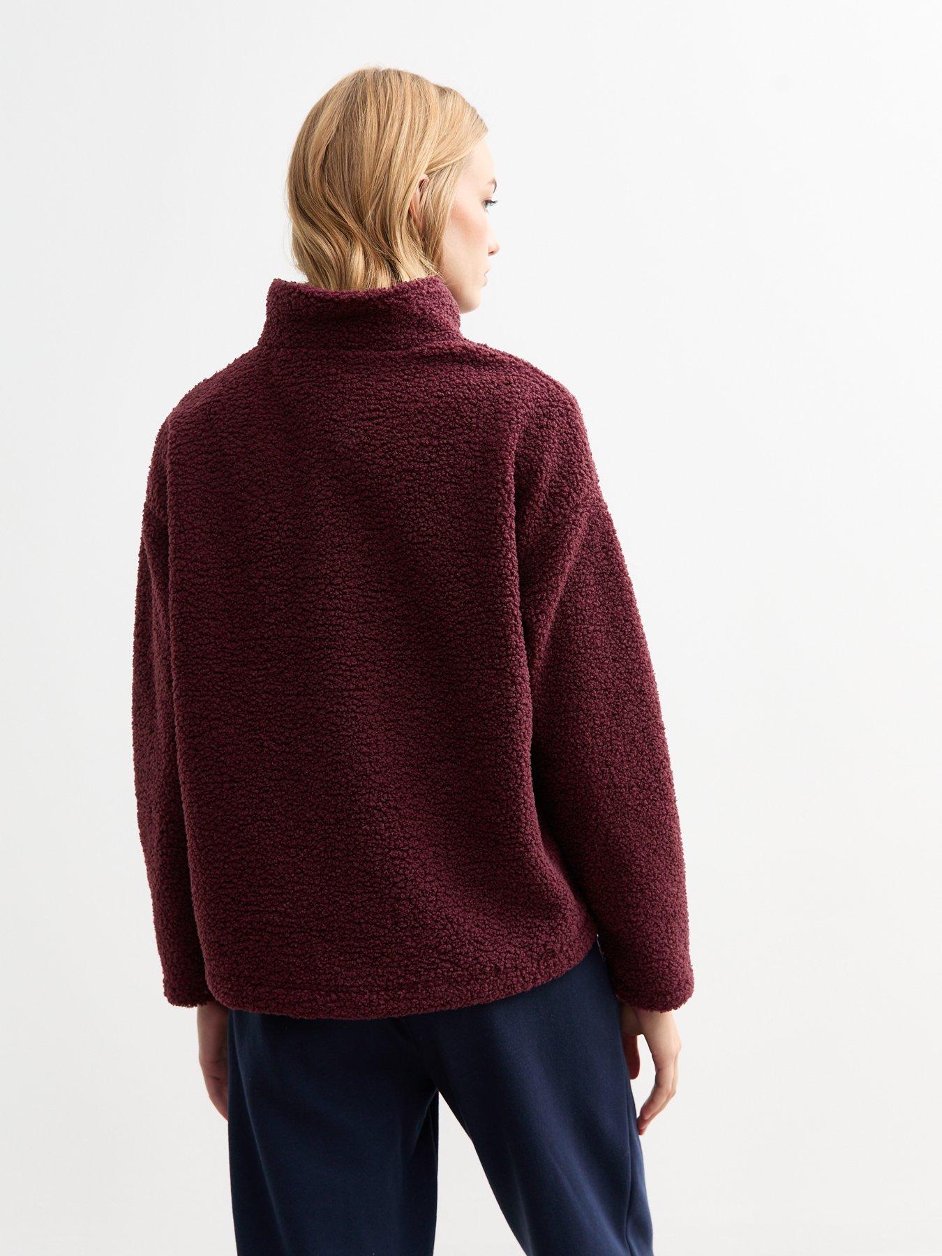 new-look-textured-borg-quarter-zip-sweatshirt-burgundystillFront