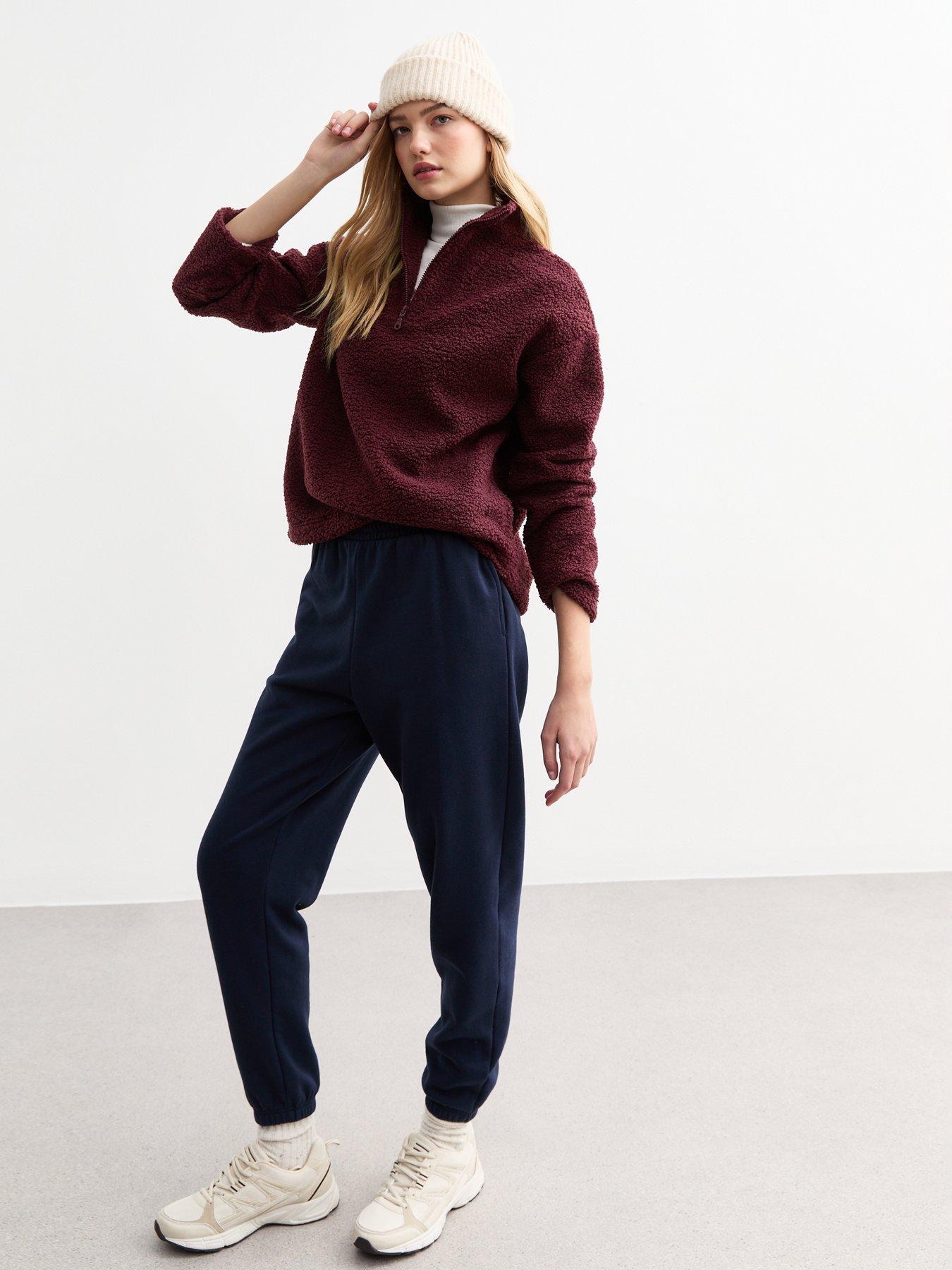 new-look-textured-borg-quarter-zip-sweatshirt-burgundyback