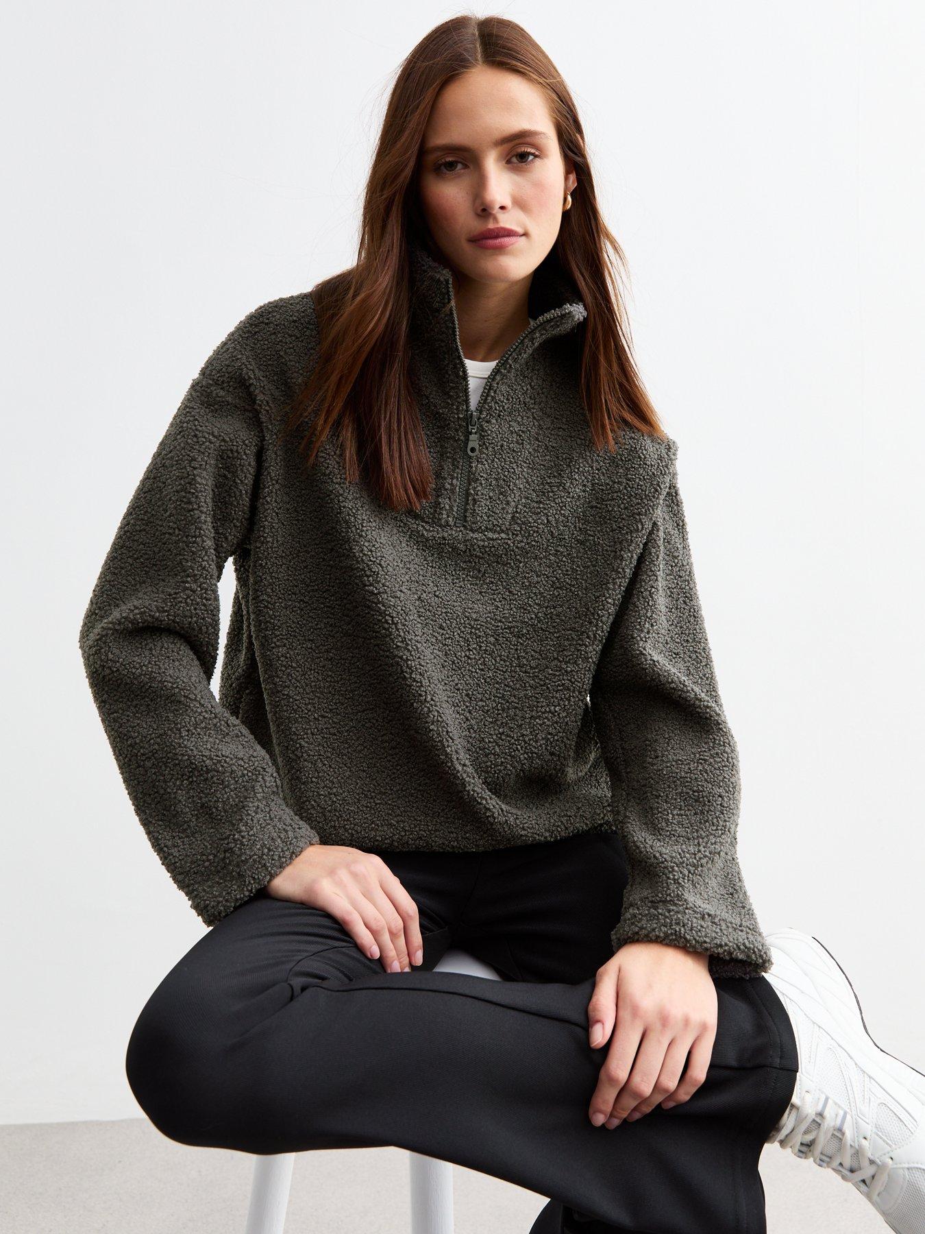 new-look-grey-textured-borg-quarter-zip-sweatshirt