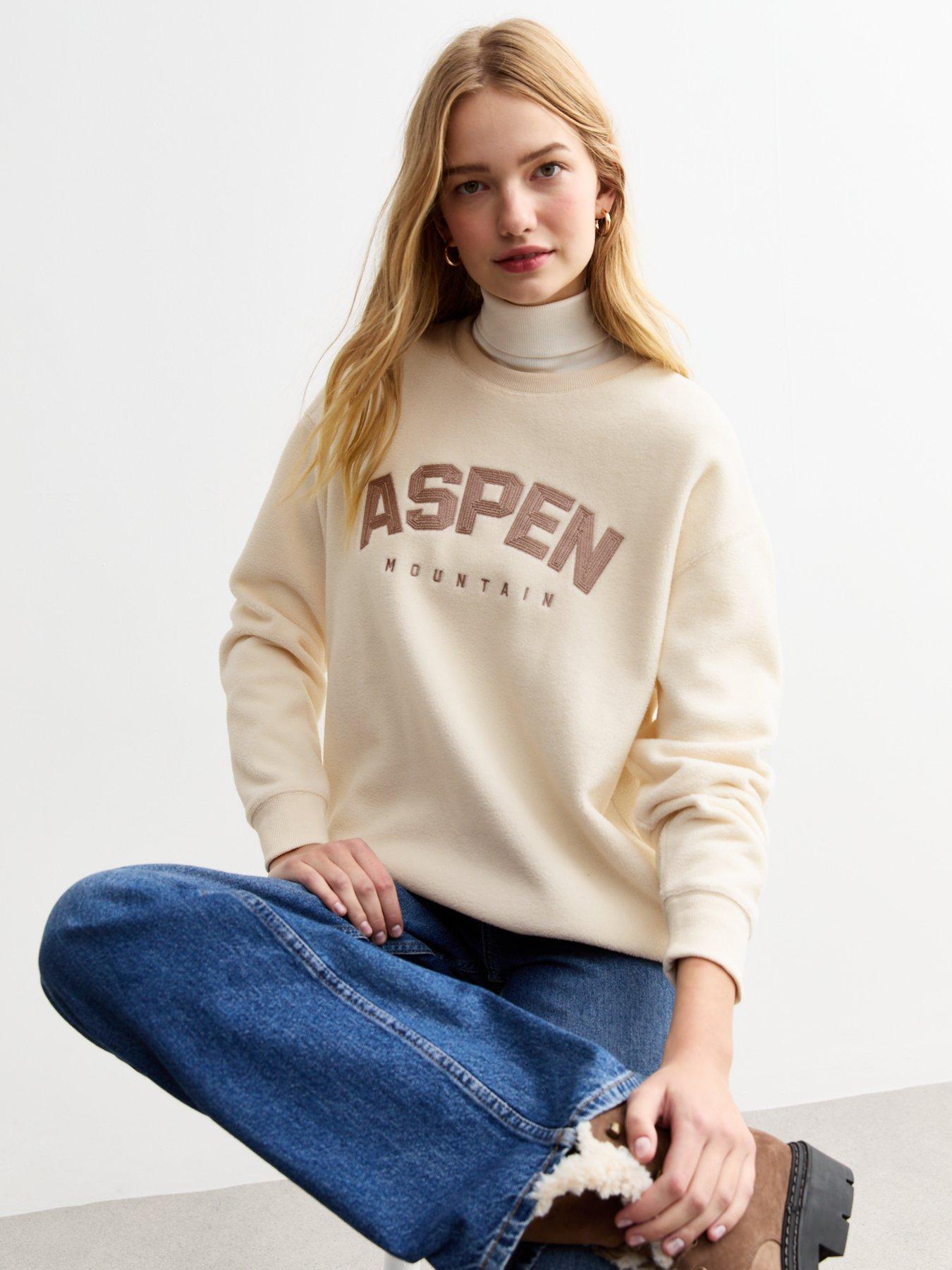 Cream Aspen Embroidered Fleece Sweatshirt
