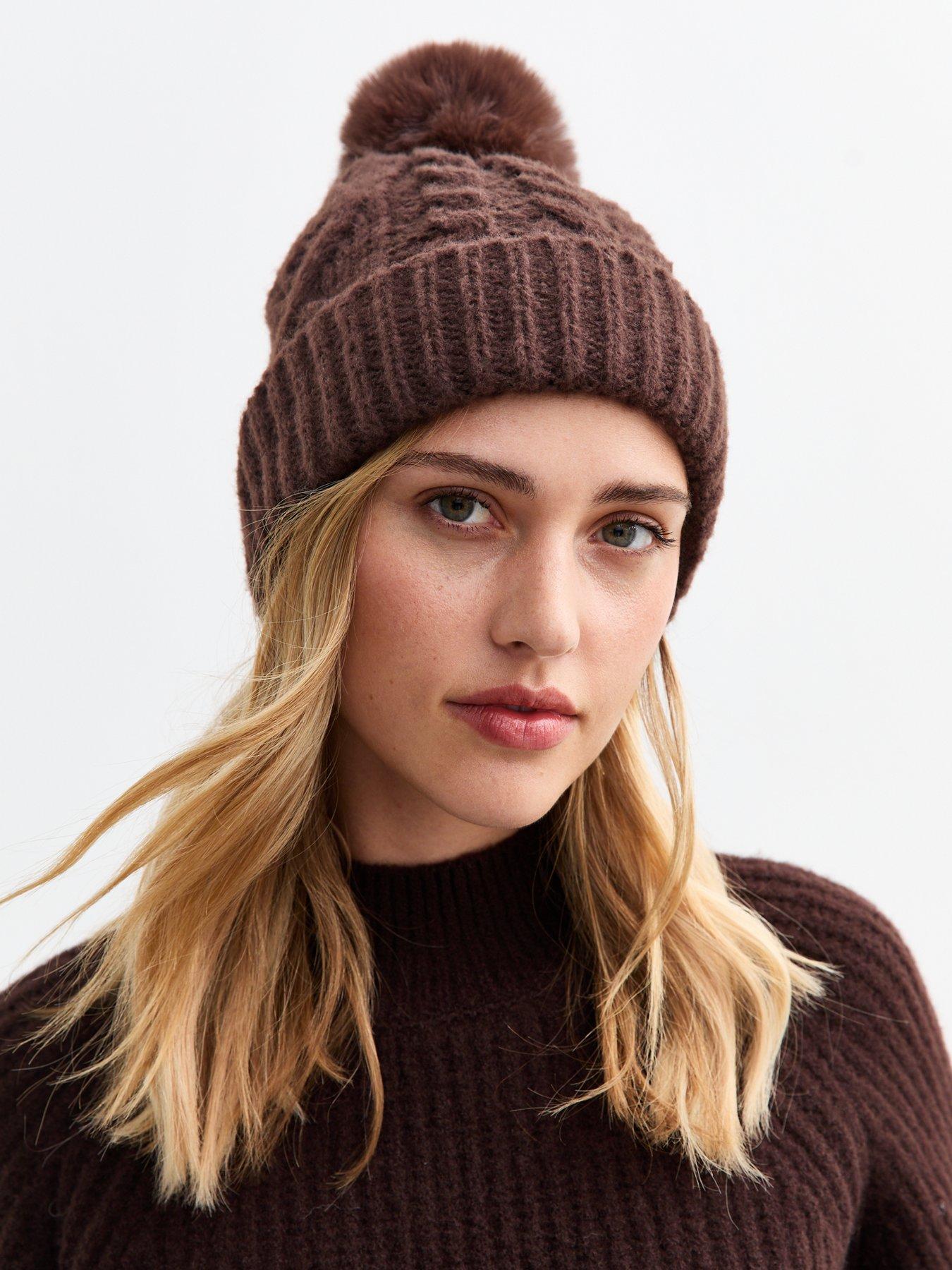 new-look-brown-faux-fur-pom-pom-bobble-hatstillFront