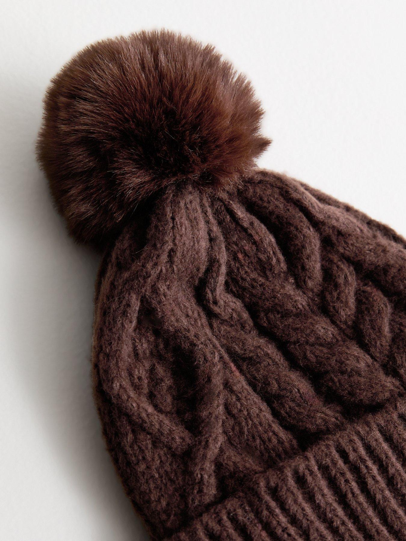 new-look-brown-faux-fur-pom-pom-bobble-hatback