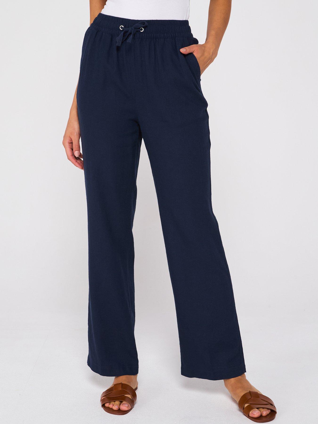 undefined Linen Blend Trousers - Navy