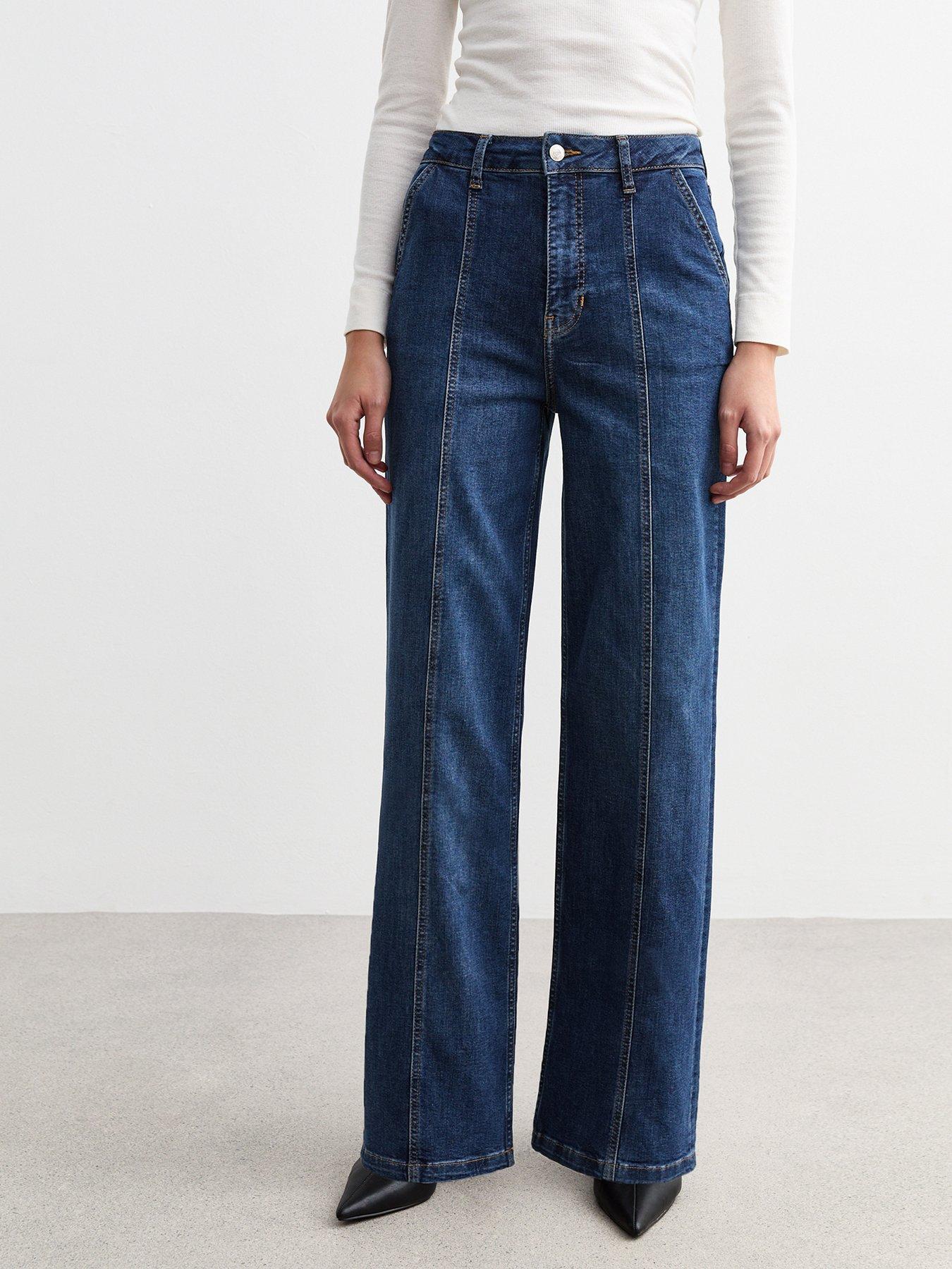 Image of New Look Wide Leg Front Seam Jeans - Blue