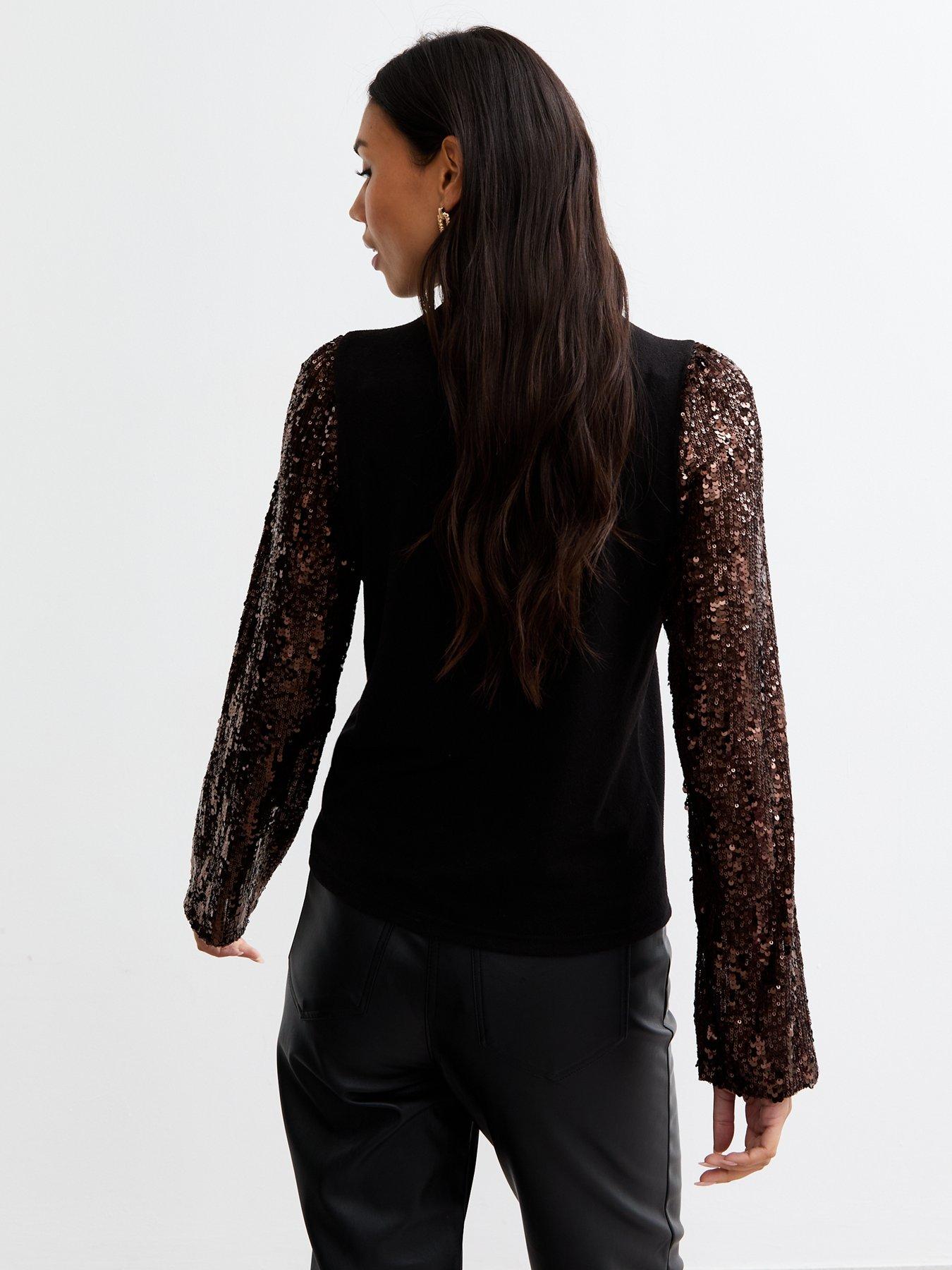 new-look-bronze-sequin-sleeve-knitted-topstillFront