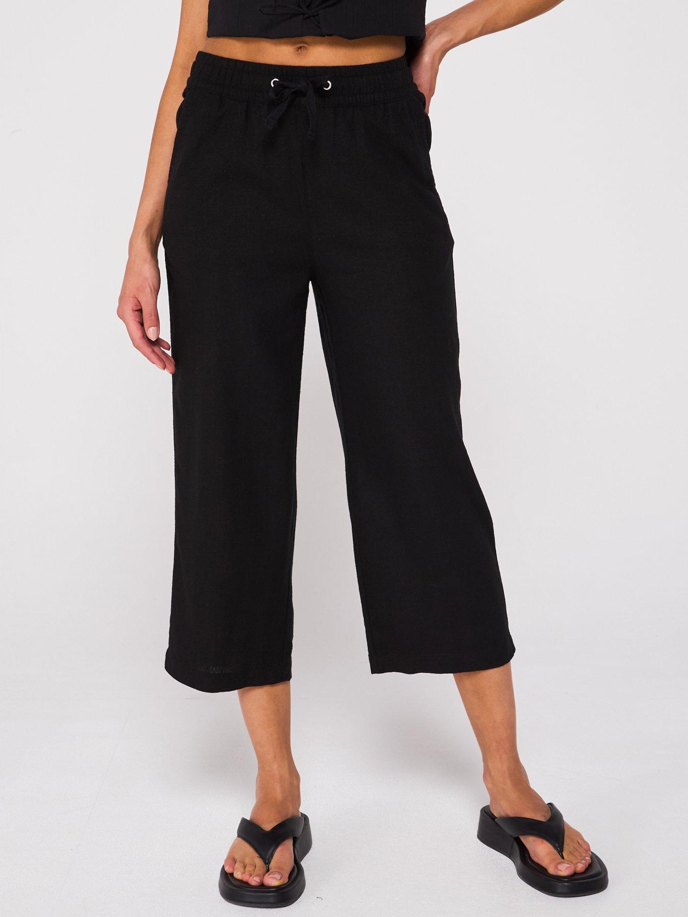 Image 1 of 6 of Everyday Cropped Linen Blend Trousers - Black