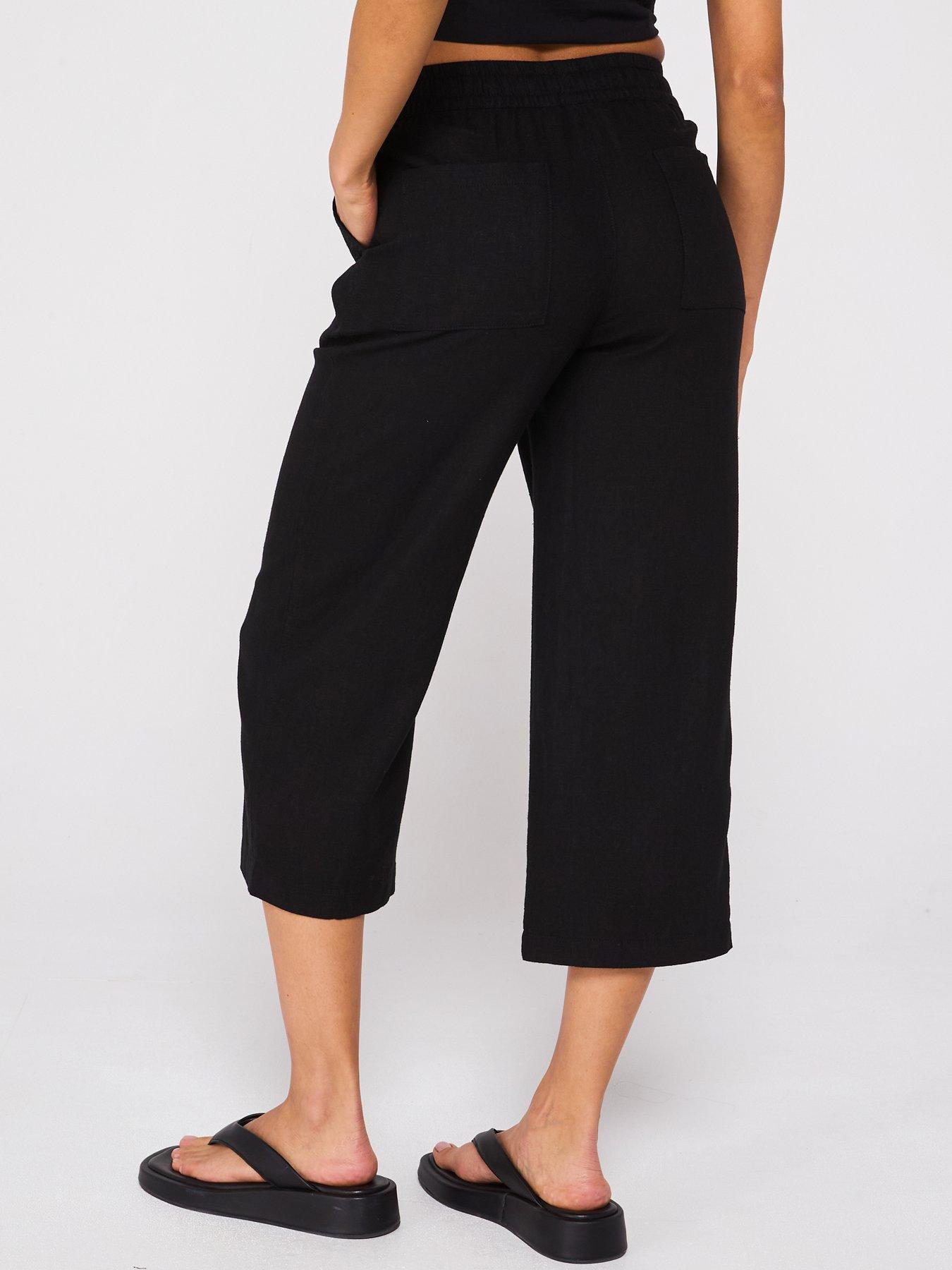Image 2 of 6 of Everyday Cropped Linen Blend Trousers - Black