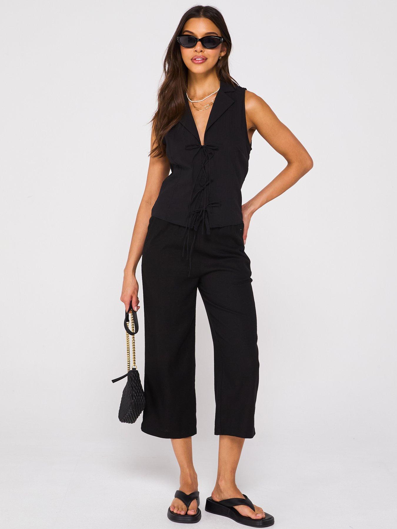 Image 3 of 6 of Everyday Cropped Linen Blend Trousers - Black