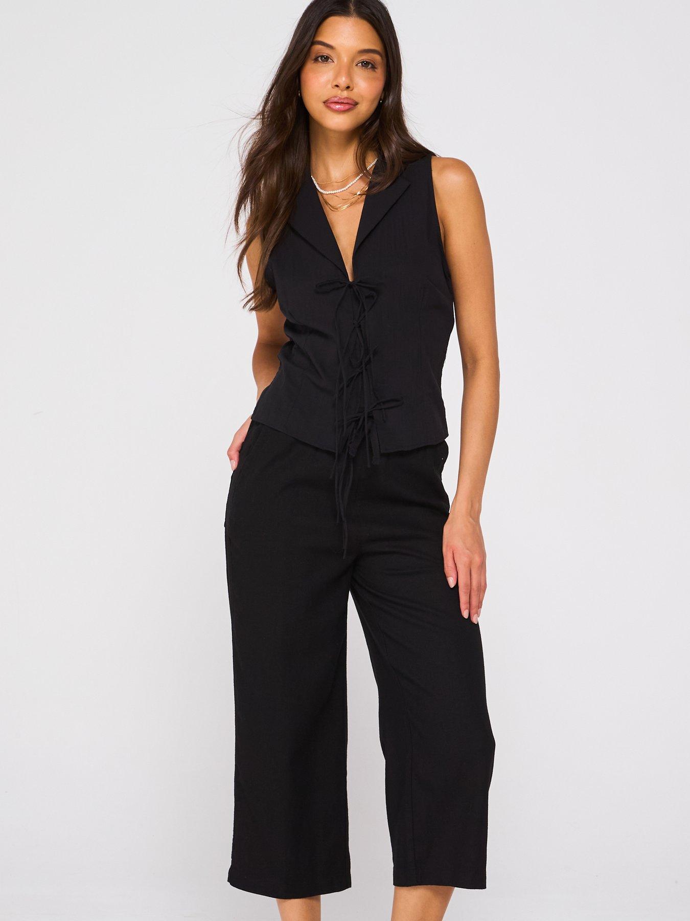 Image 6 of 6 of Everyday Cropped Linen Blend Trousers - Black