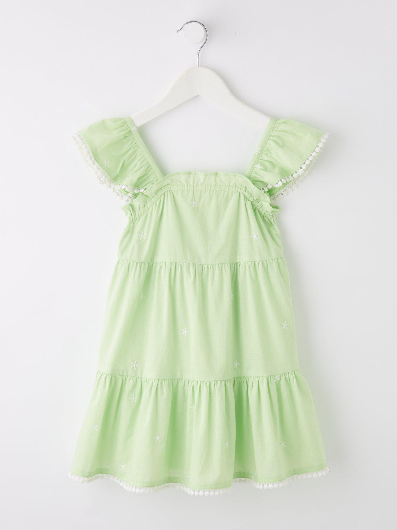 Image 1 of 5 of V by Very Girls Tiered Embroidered Dress - Green
