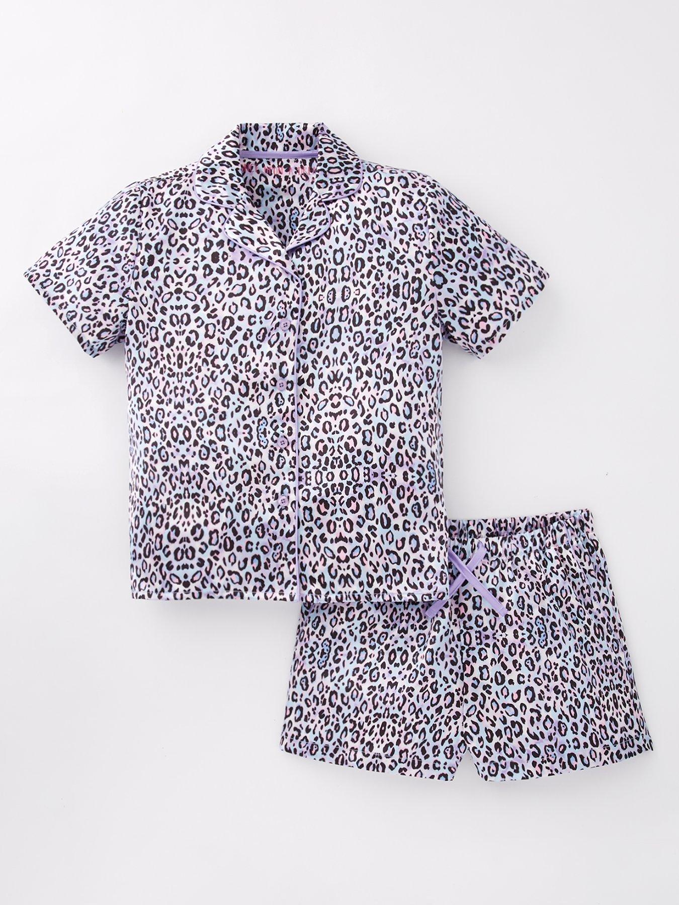 Image 1 of 4 of V by Very Girls Leopard Print Satin Shorts Pyjama Set - Multi